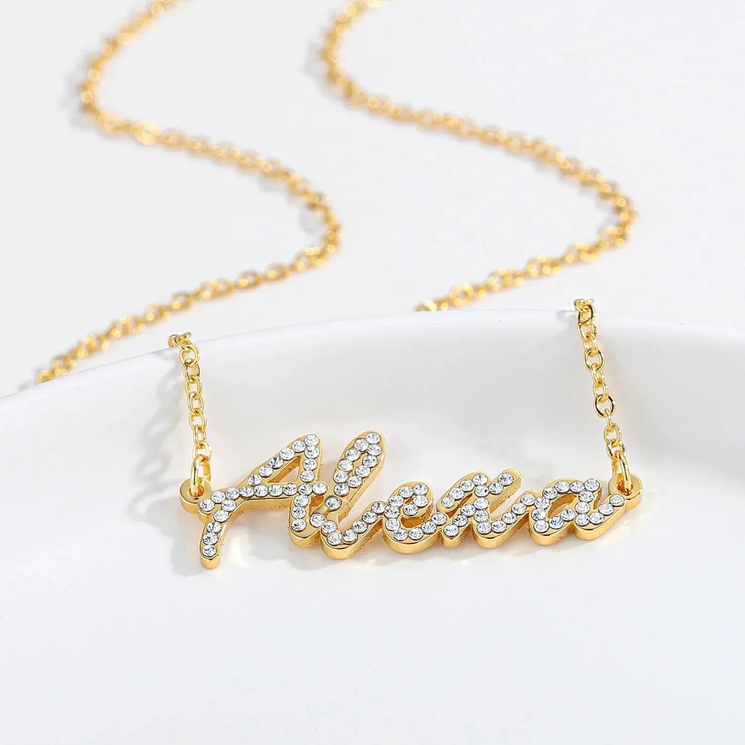 Custom Crystal Name Necklace For Women Iced Out Letter Diamond Nameplate - Blade & Thread