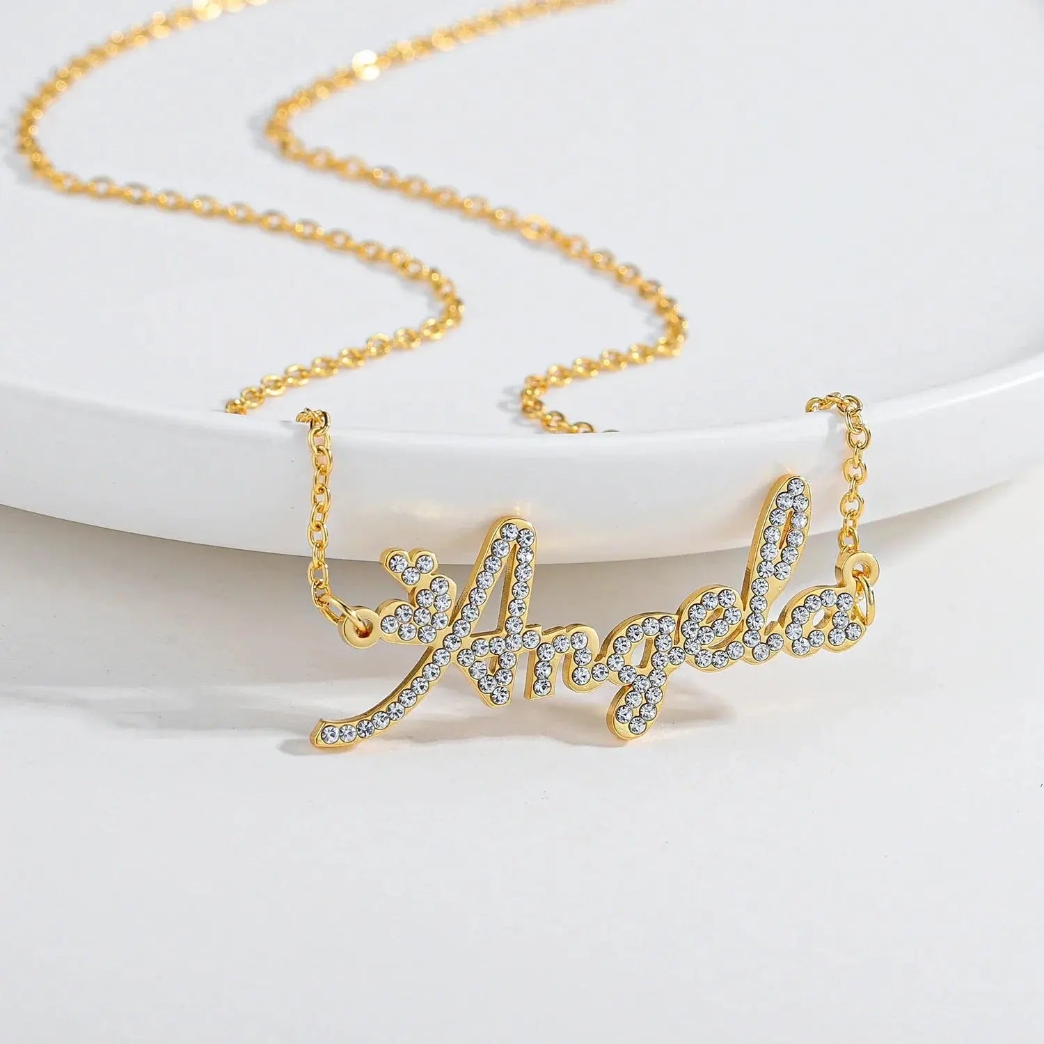 Custom Crystal Name Necklace For Women Iced Out Letter Diamond Nameplate - Blade & Thread