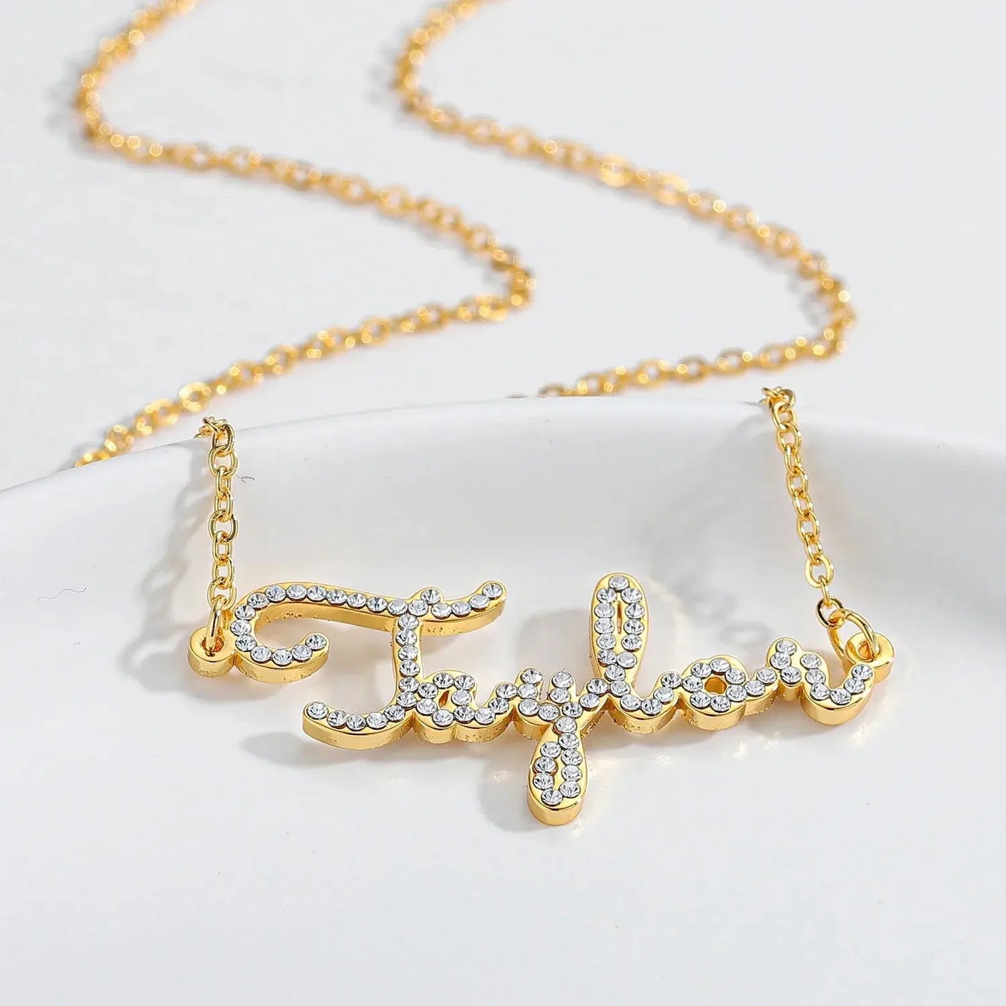 Custom Crystal Name Necklace For Women Iced Out Letter Diamond Nameplate - Blade & Thread