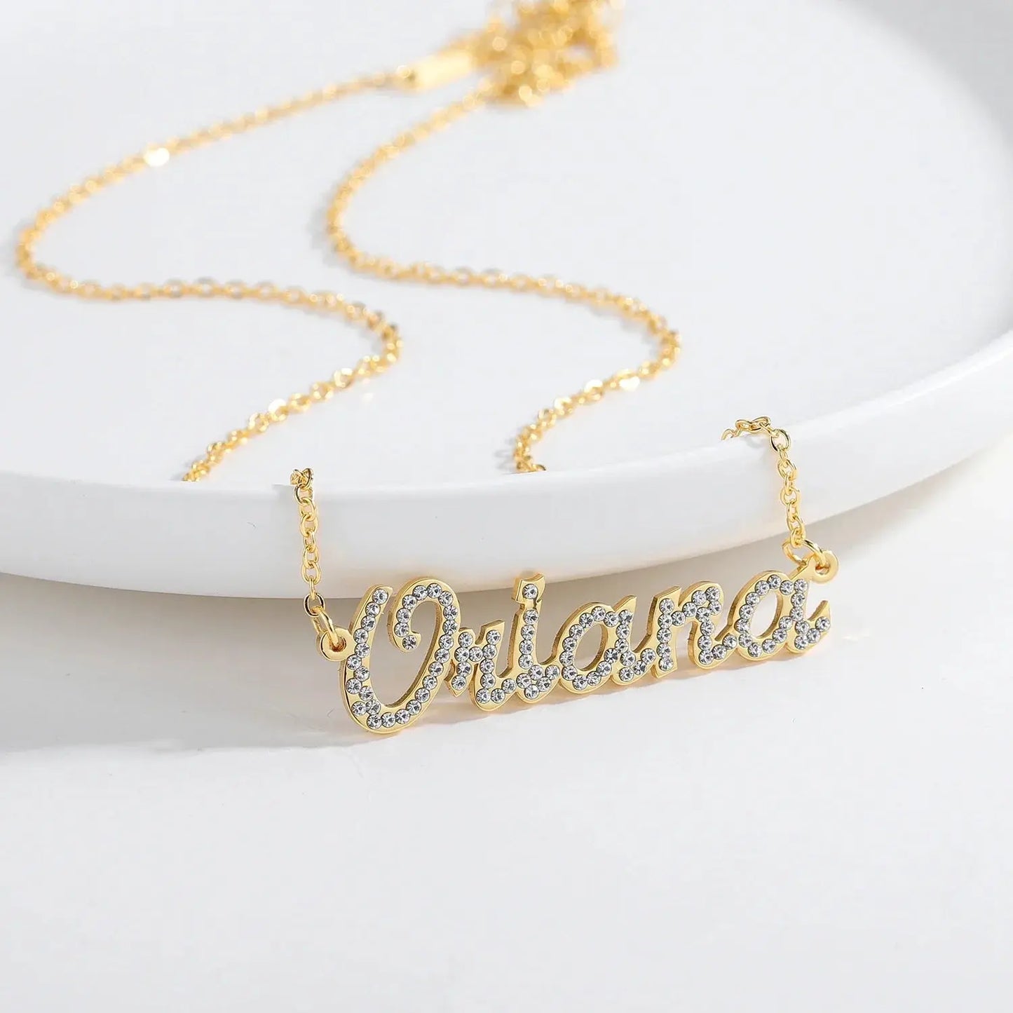 Custom Crystal Name Necklace For Women Iced Out Letter Diamond Nameplate - Blade & Thread