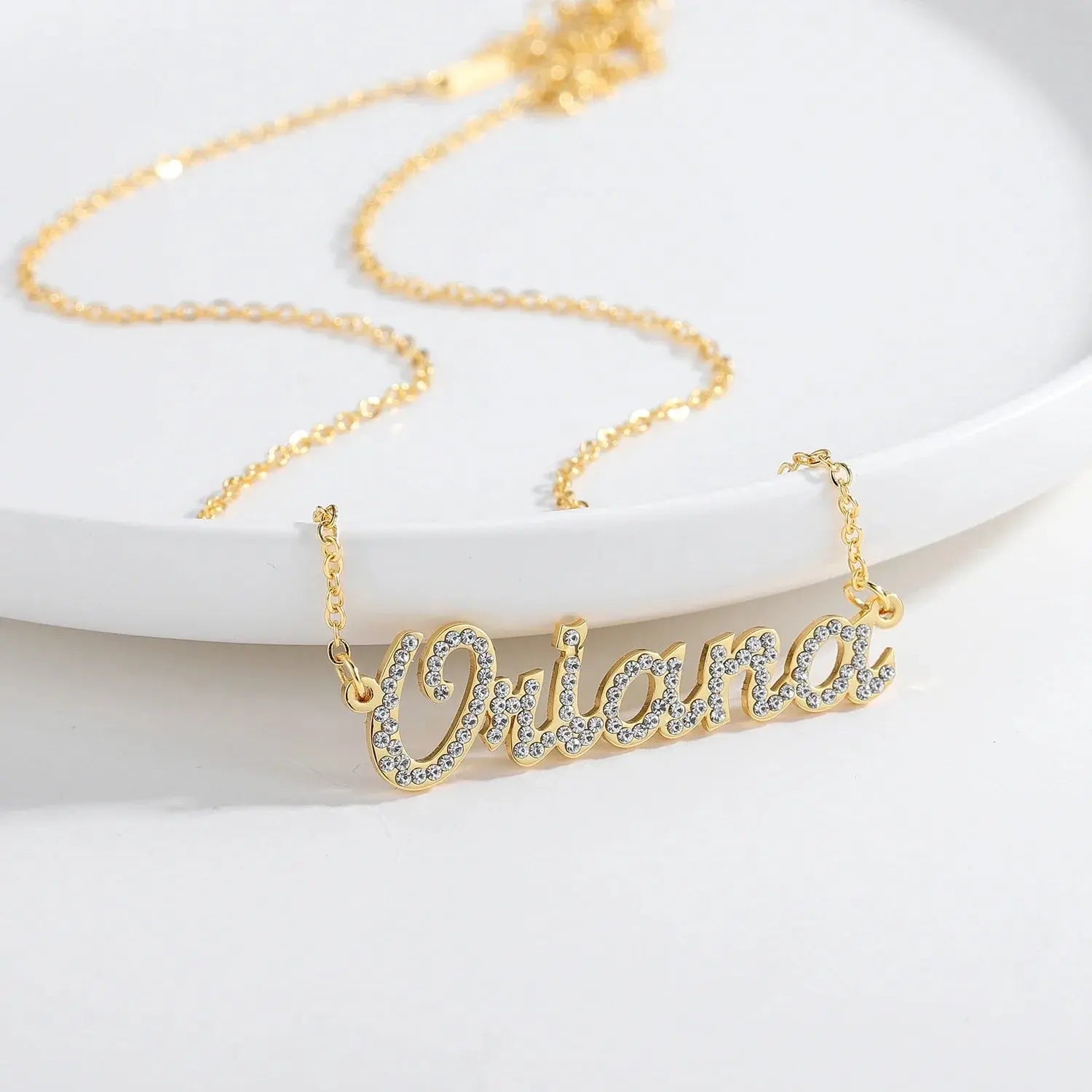 Custom Crystal Name Necklace For Women Iced Out Letter Diamond Nameplate - Blade & Thread