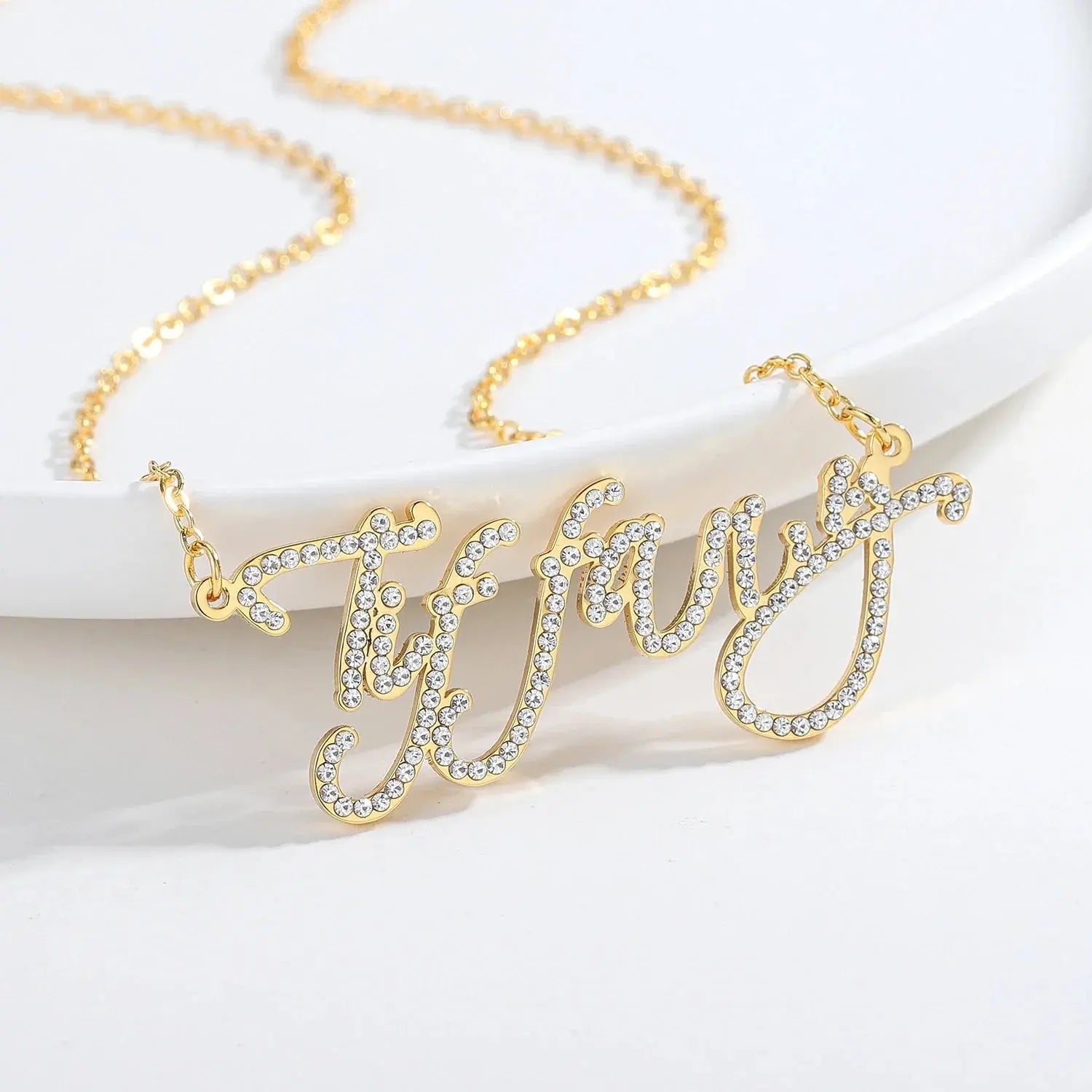Custom Crystal Name Necklace For Women Iced Out Letter Diamond Nameplate - Blade & Thread