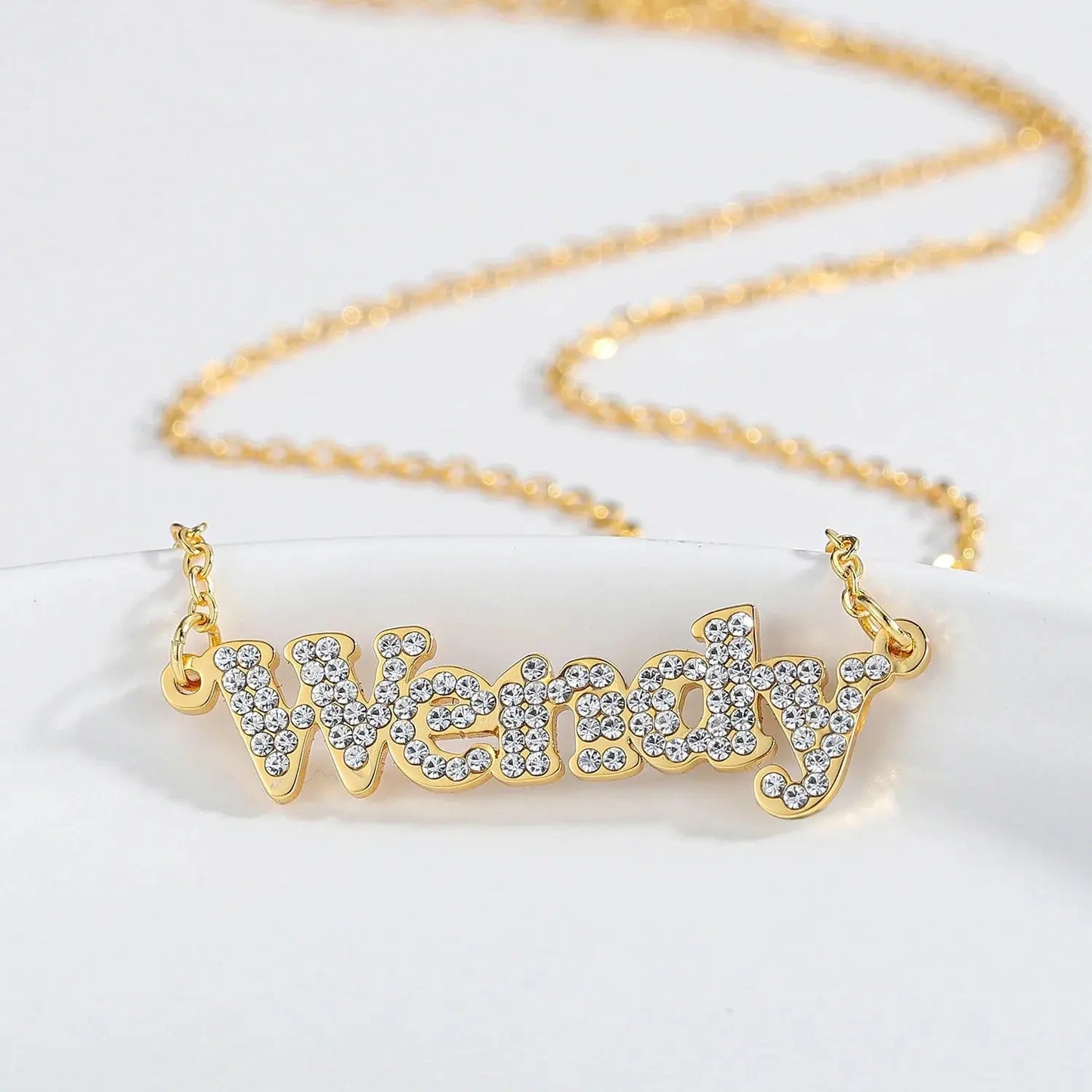 Custom Crystal Name Necklace For Women Iced Out Letter Diamond Nameplate - Blade & Thread