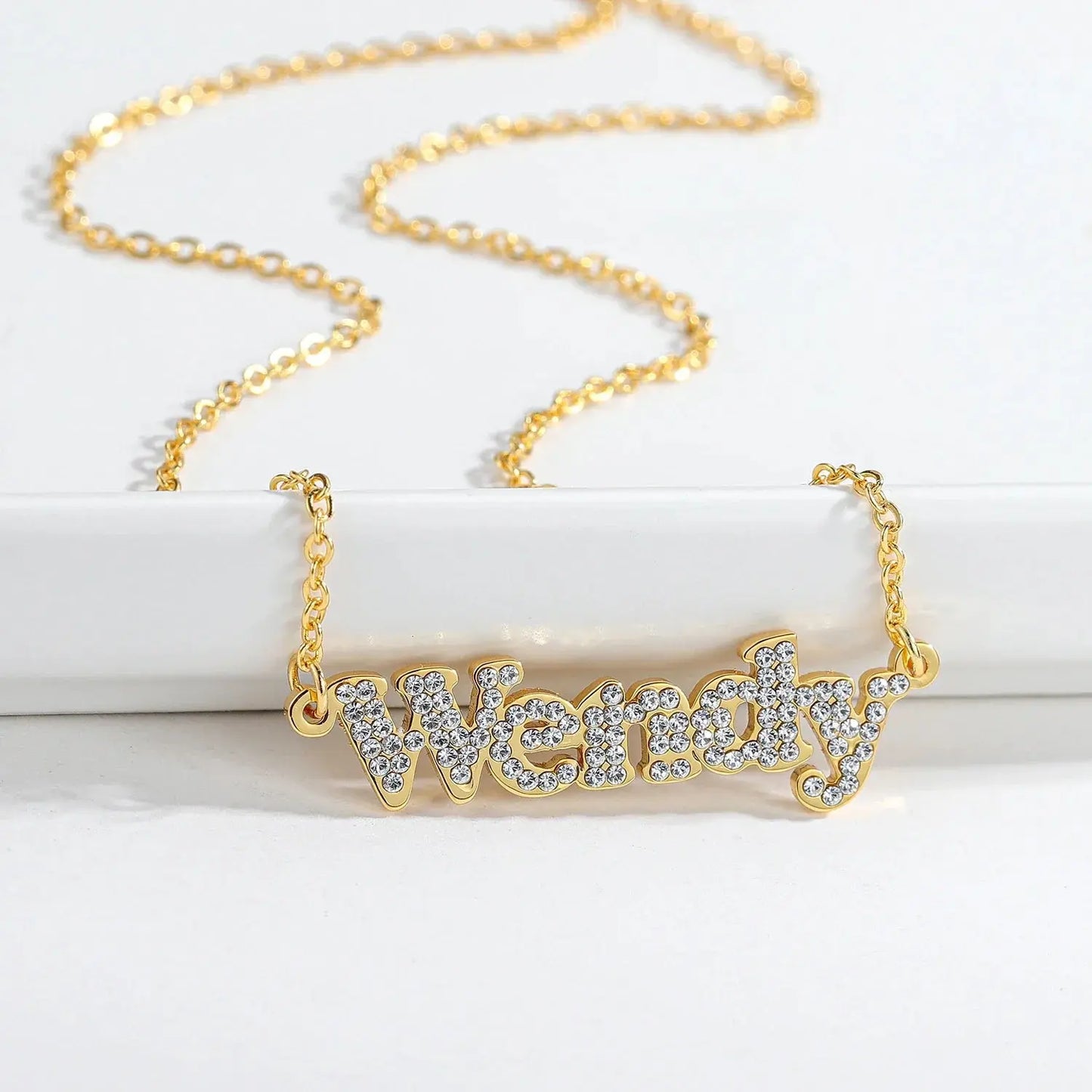 Custom Crystal Name Necklace For Women Iced Out Letter Diamond Nameplate - Blade & Thread