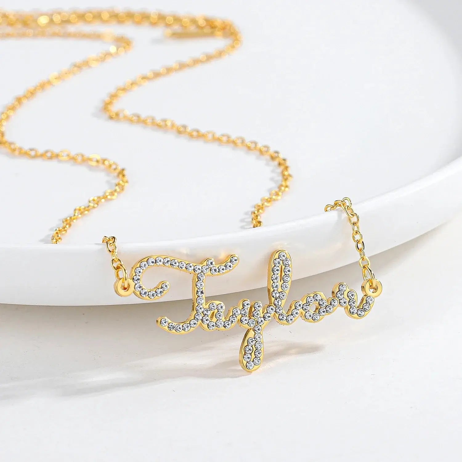 Custom Crystal Name Necklace For Women Iced Out Letter Diamond Nameplate - Blade & Thread
