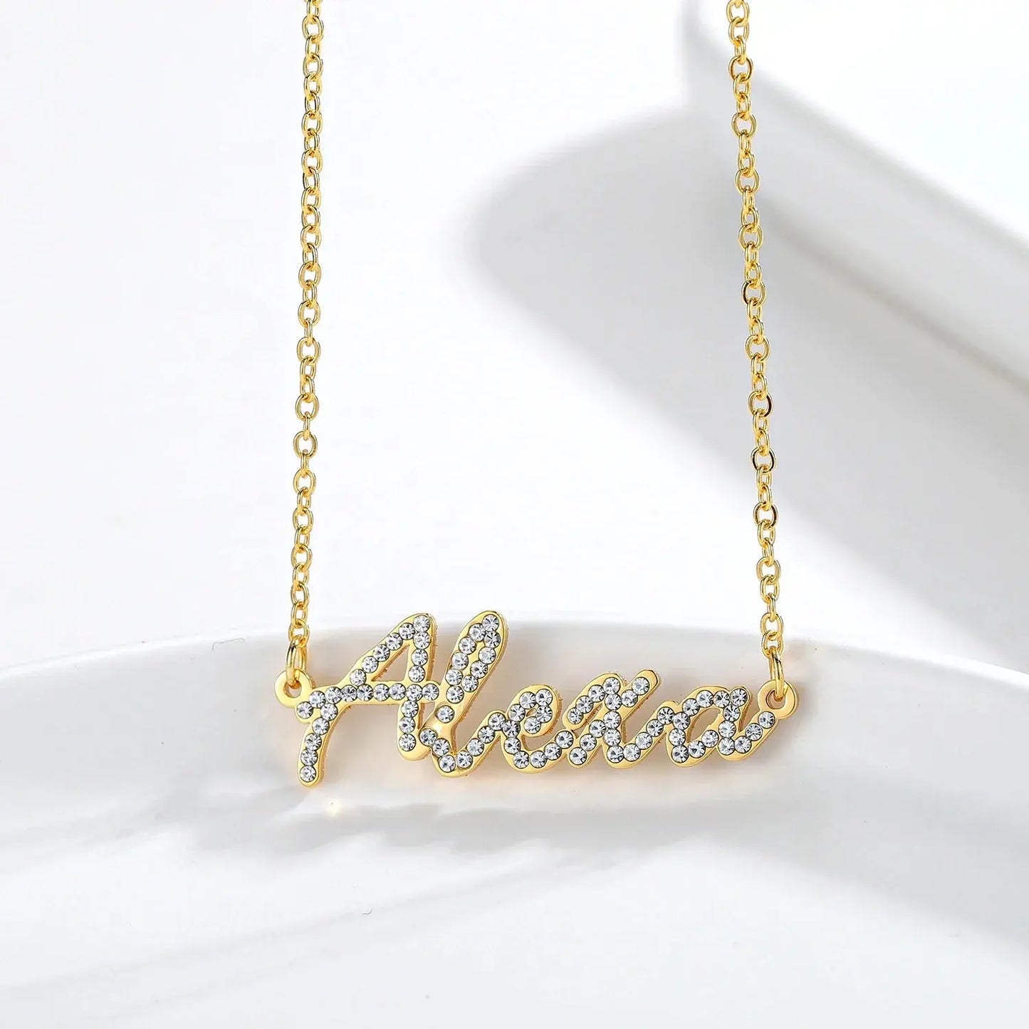Custom Crystal Name Necklace For Women Iced Out Letter Diamond Nameplate - Blade & Thread