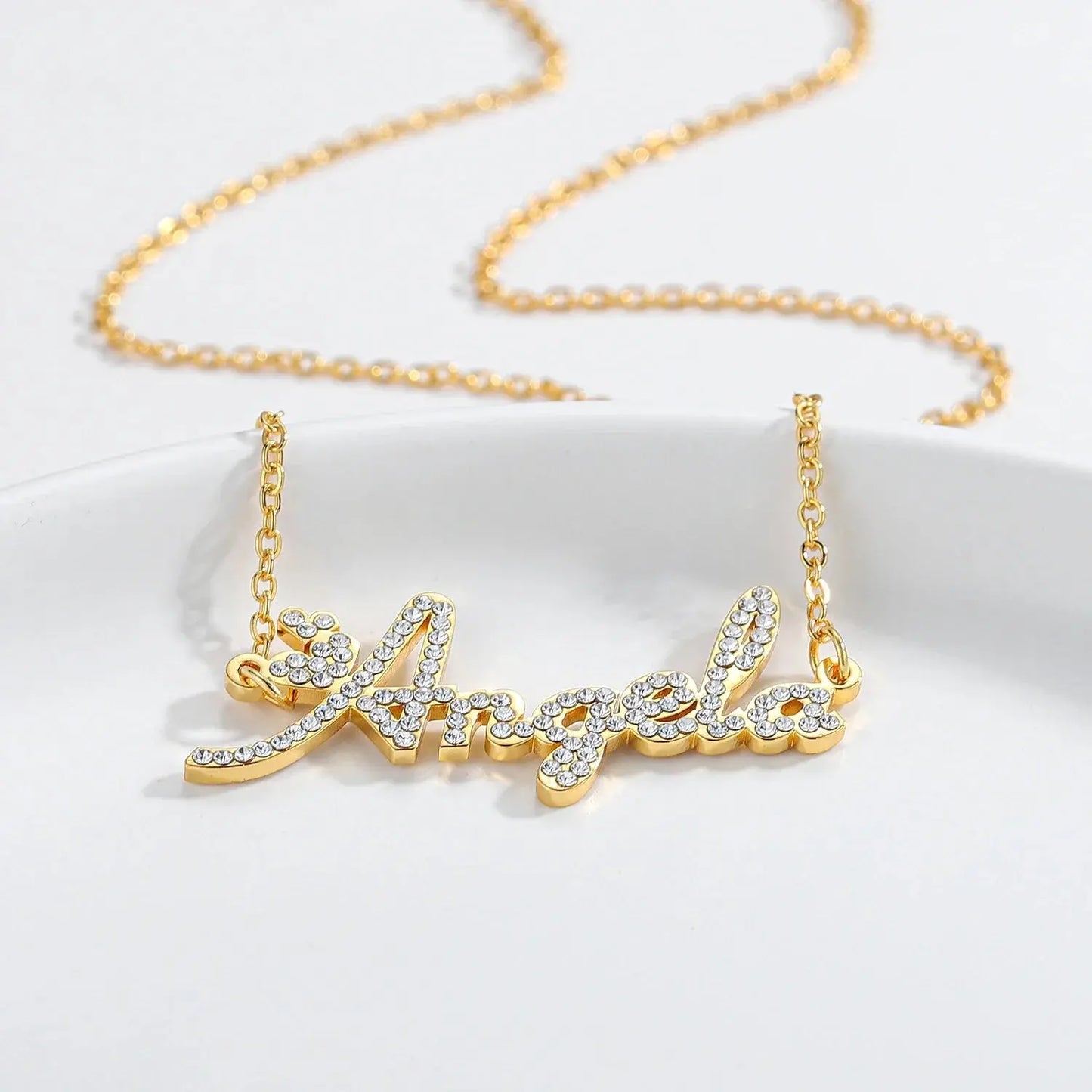 Custom Crystal Name Necklace For Women Iced Out Letter Diamond Nameplate - Blade & Thread