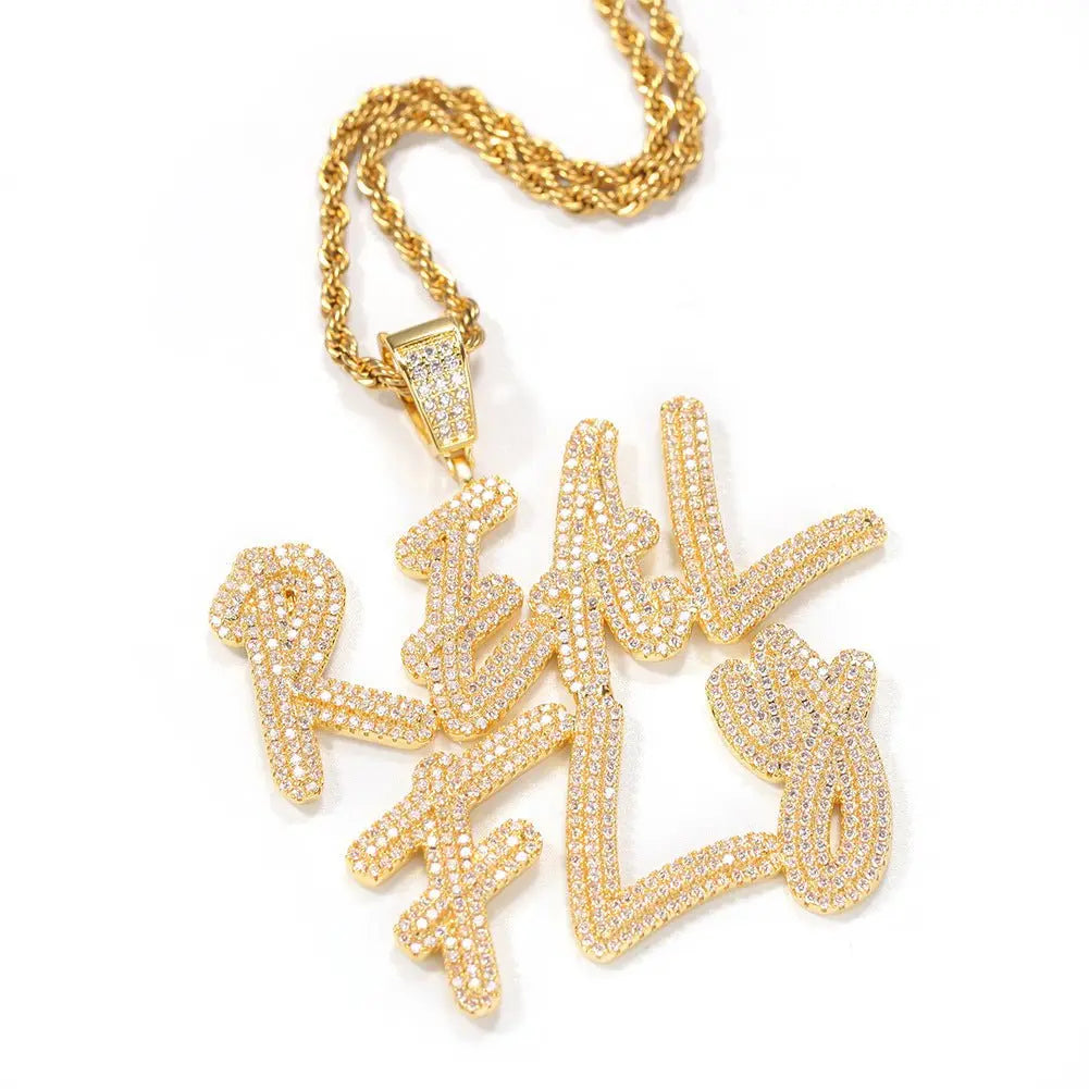 custom diamond name pendant double hip hop necklace nowadaysfashion