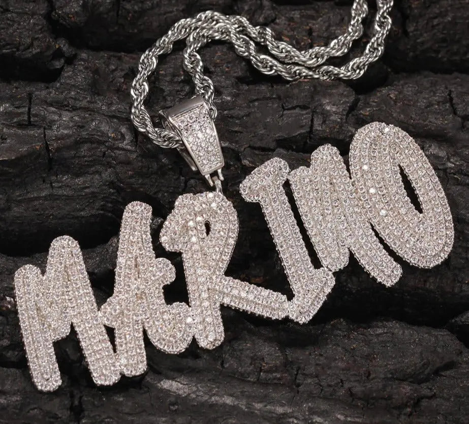 custom diamond name pendant double hip hop necklace - Blade & Thread