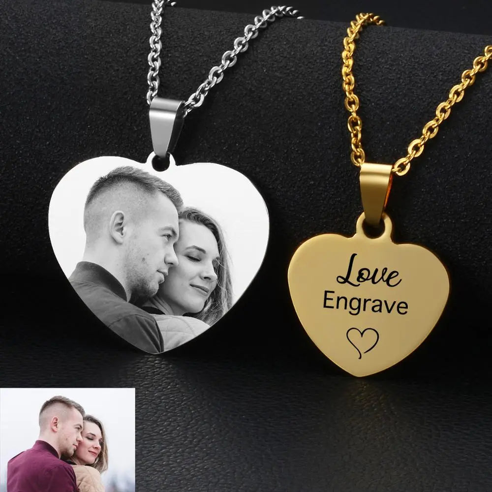 Custom Engraved Picture Photos Name Love Necklace for Women Heart Pendant - Blade & Thread