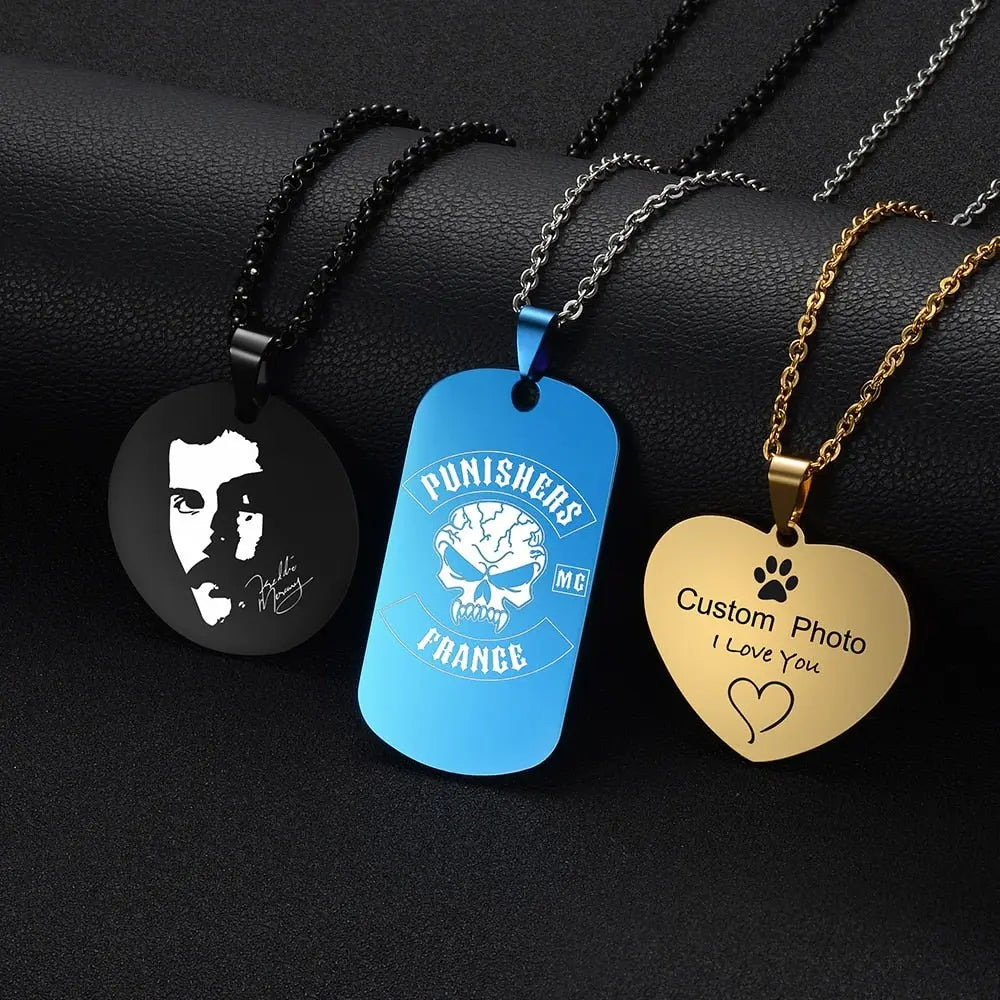 Custom Engraved Picture Photos Name Love Necklace for Women Heart Pendant - Blade & Thread
