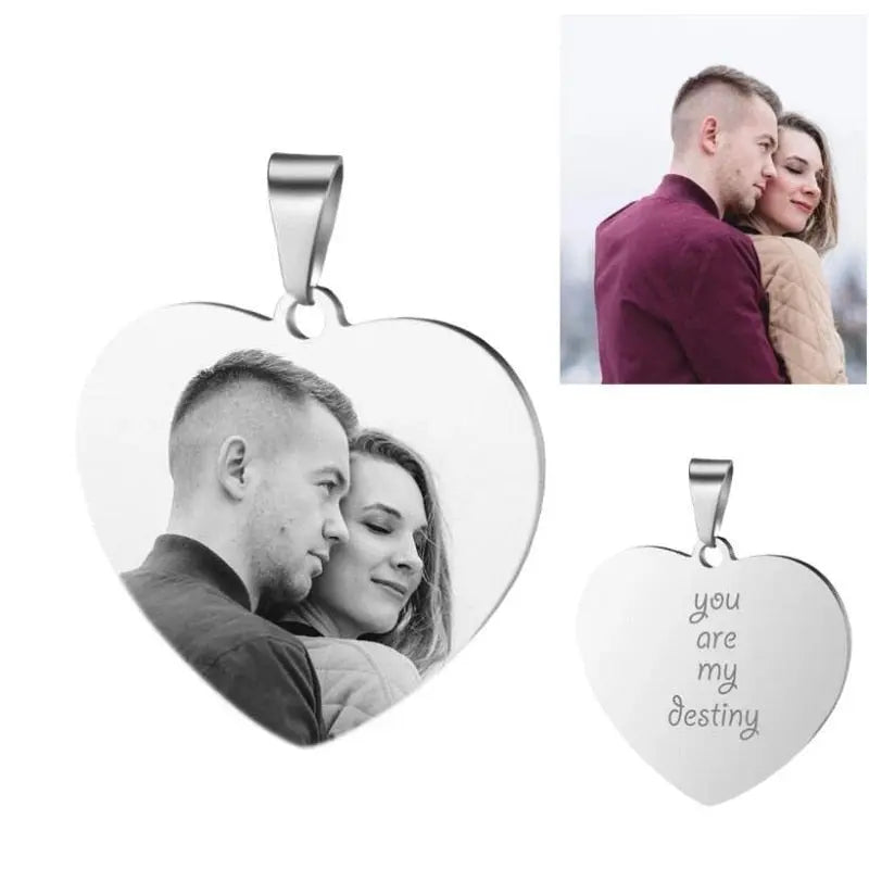 Custom Engraved Picture Photos Name Love Necklace for Women Heart Pendant - Blade & Thread