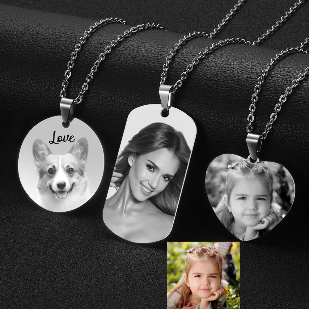 Custom Engraved Picture Photos Name Love Necklace for Women Heart Pendant - Blade & Thread