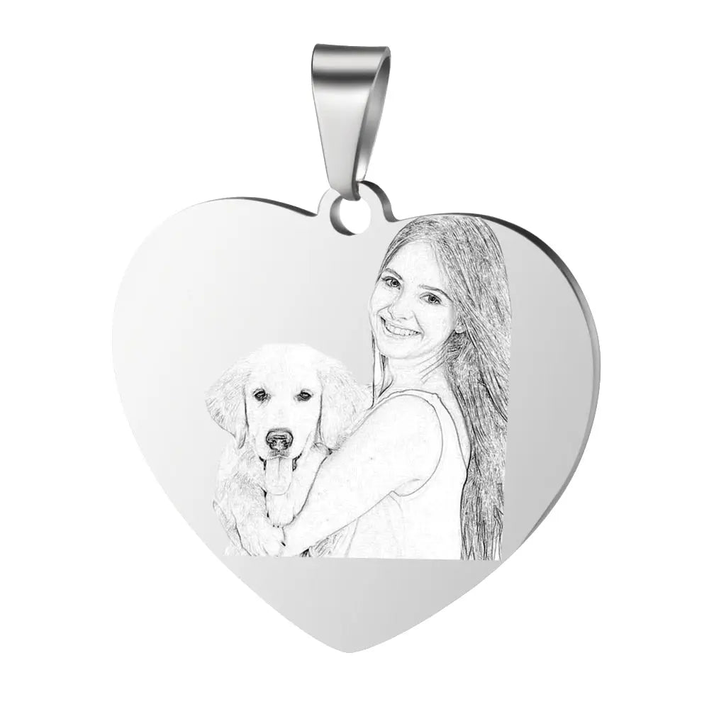 Custom Engraved Picture Photos Name Love Necklace for Women Heart Pendant - Blade & Thread