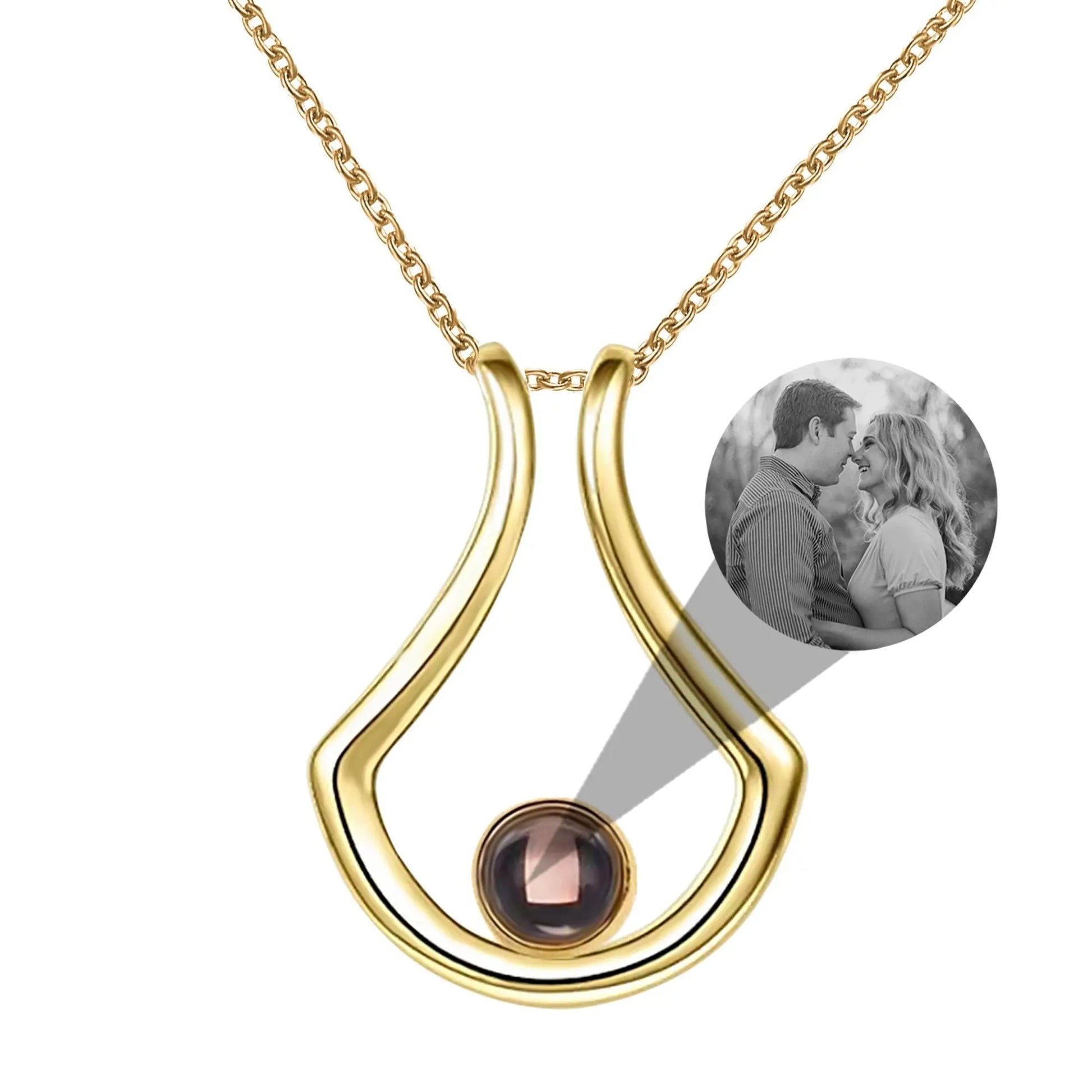 Custom Geometric Bracket Curved Projection Necklace Personalized Color Photo - Blade & Thread