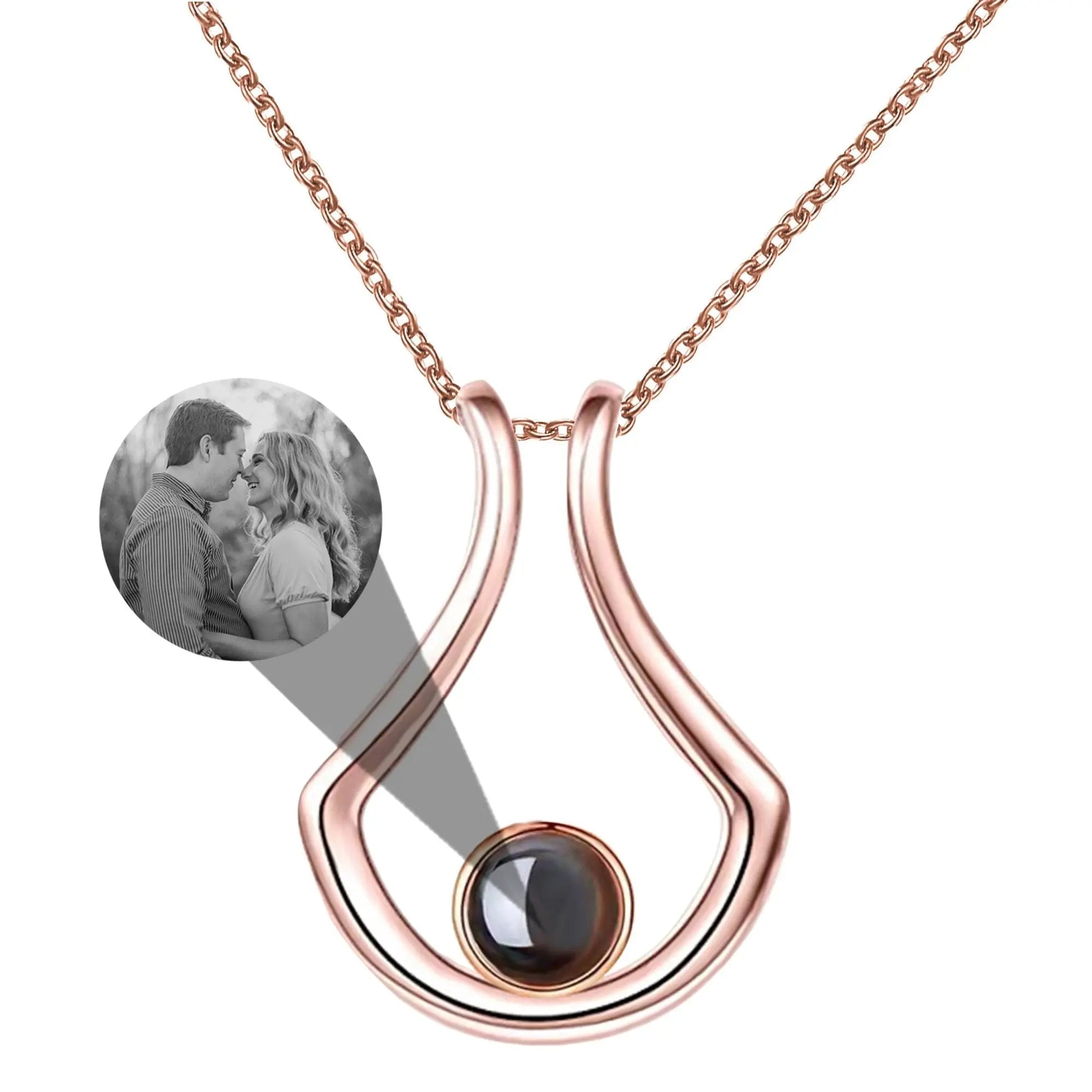 Custom Geometric Bracket Curved Projection Necklace Personalized Color Photo - Blade & Thread