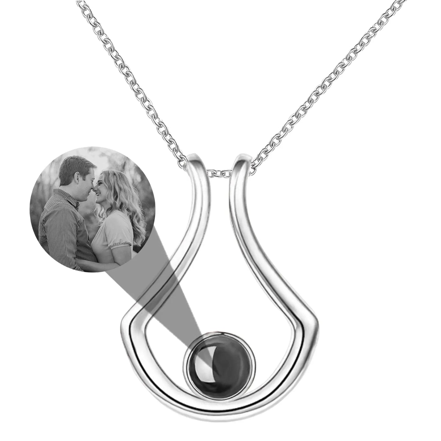 Custom Geometric Bracket Curved Projection Necklace Personalized Color Photo - Blade & Thread