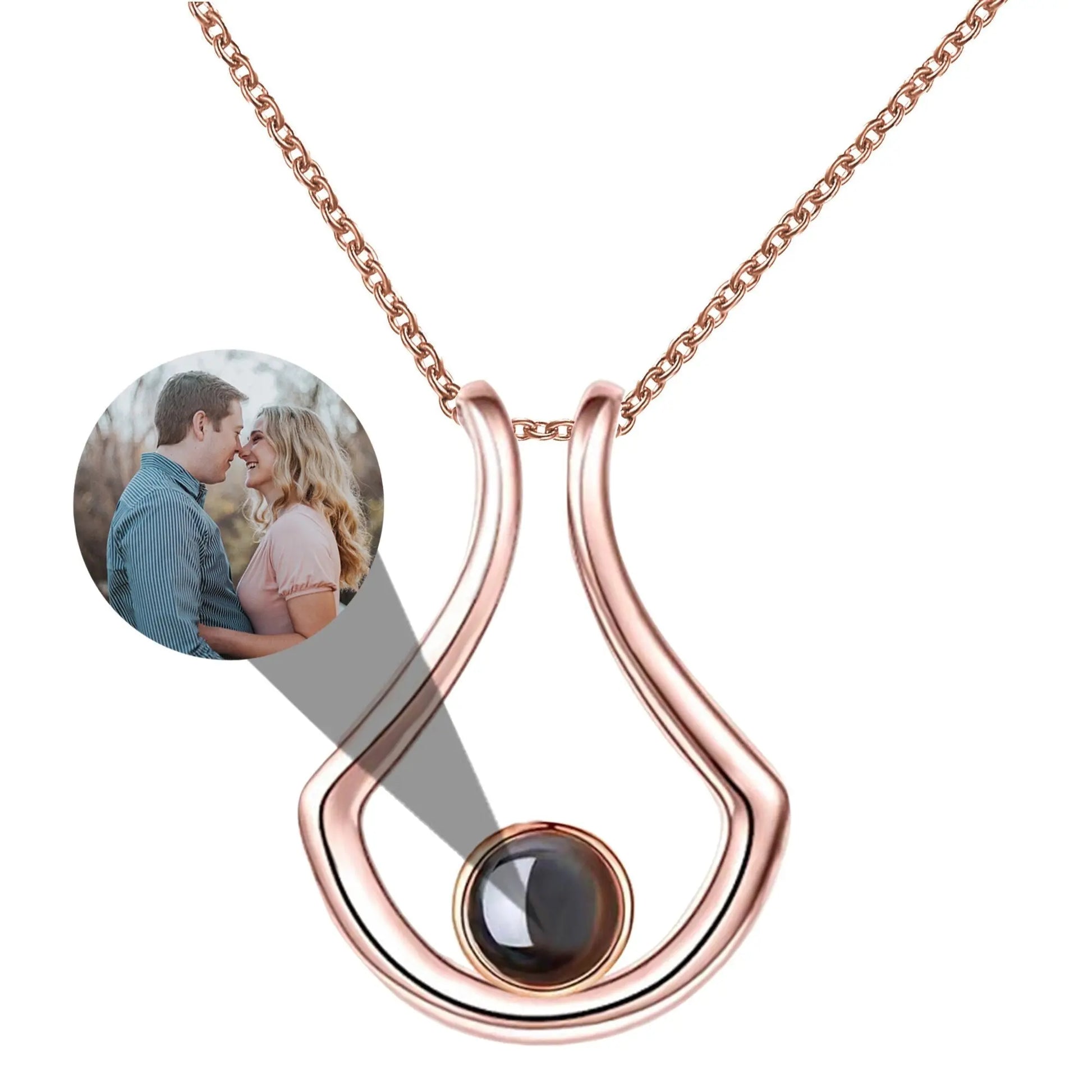 Custom Geometric Bracket Curved Projection Necklace Personalized Color Photo - Blade & Thread