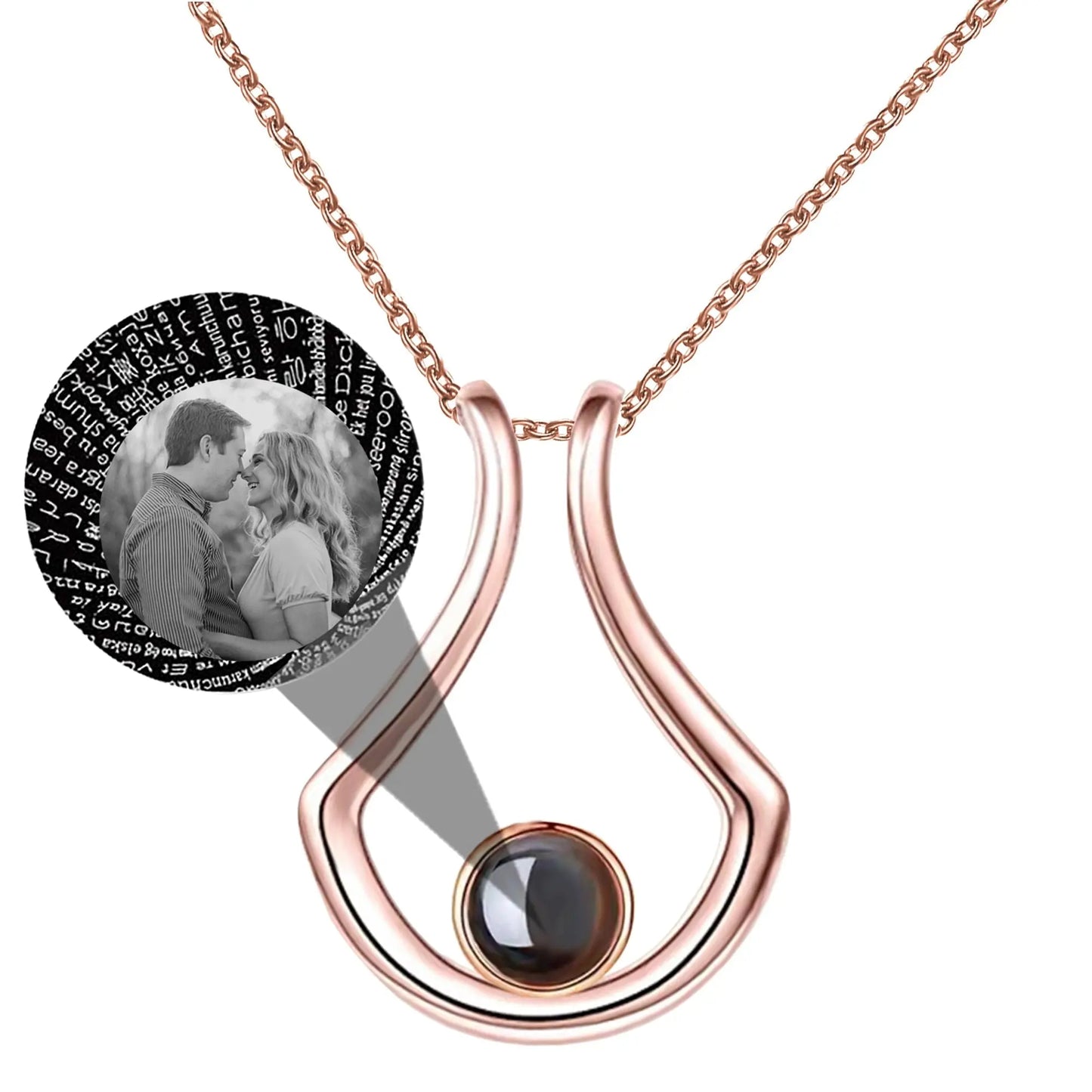 Custom Geometric Bracket Curved Projection Necklace Personalized Color Photo - Blade & Thread