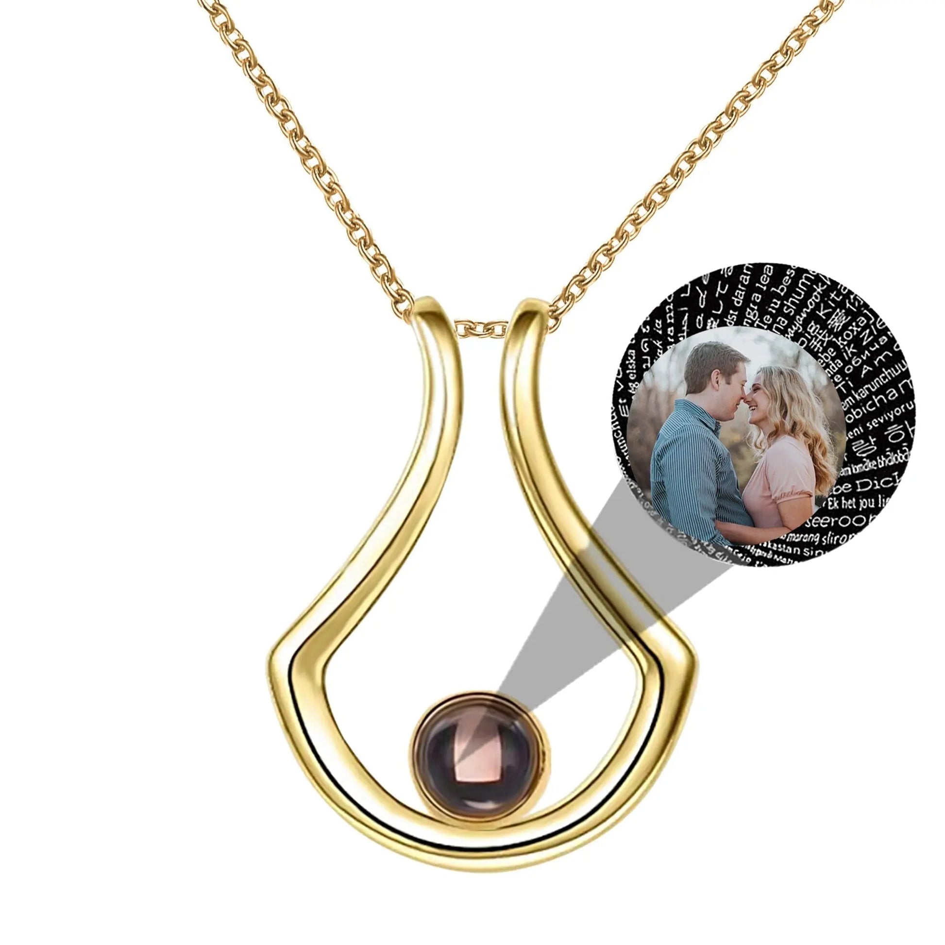 Custom Geometric Bracket Curved Projection Necklace Personalized Color Photo - Blade & Thread