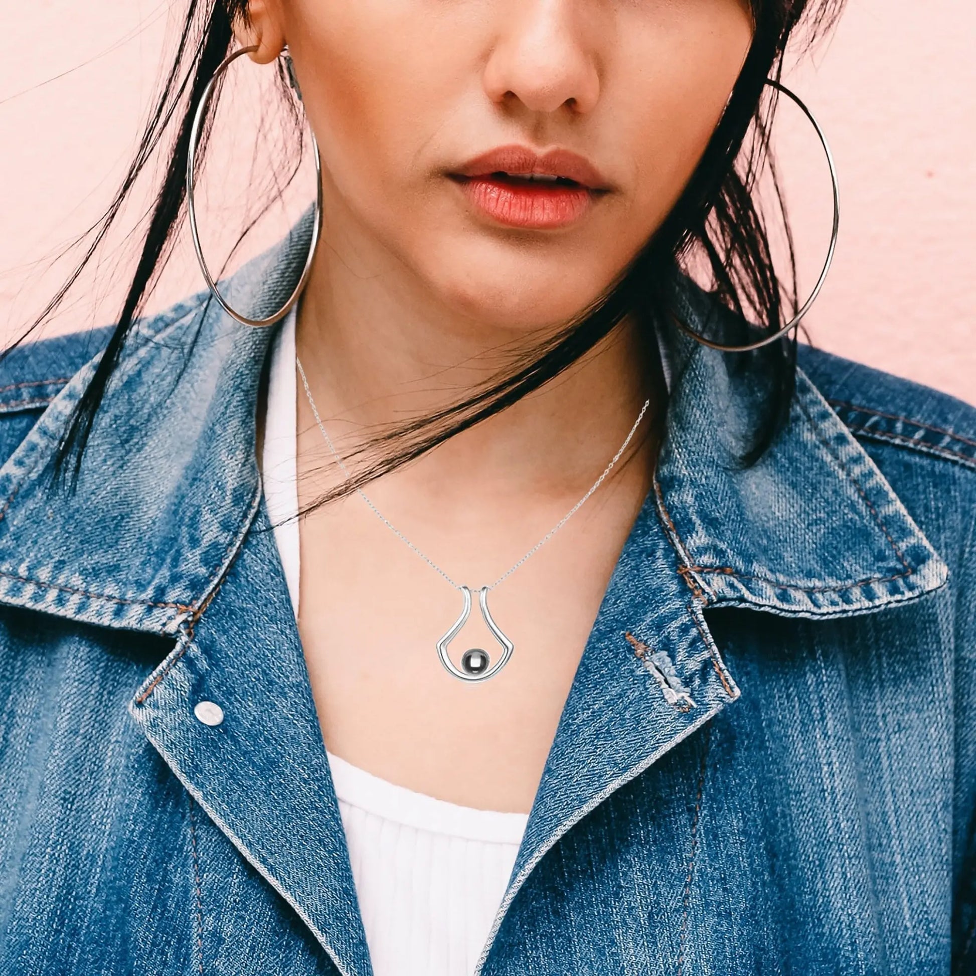 Custom Geometric Bracket Curved Projection Necklace Personalized Color Photo - Blade & Thread