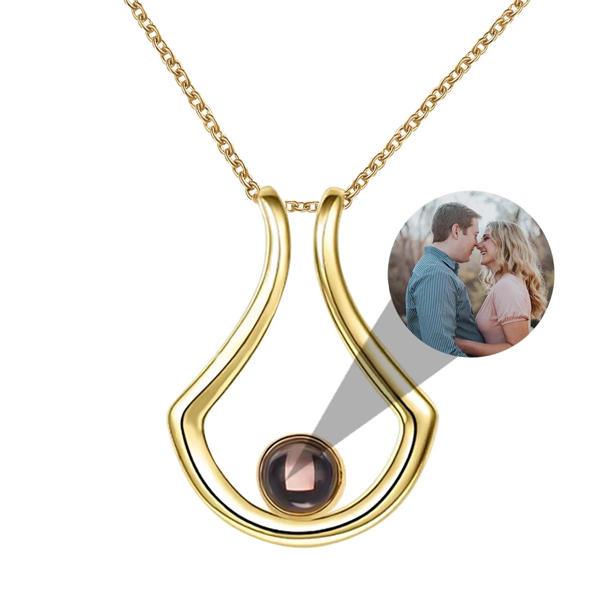Custom Geometric Bracket Curved Projection Necklace Personalized Color Photo - Blade & Thread