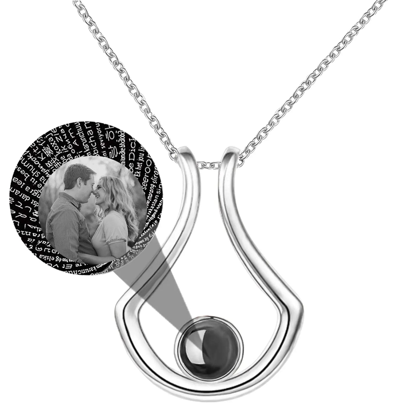 Custom Geometric Bracket Curved Projection Necklace Personalized Color Photo - Blade & Thread