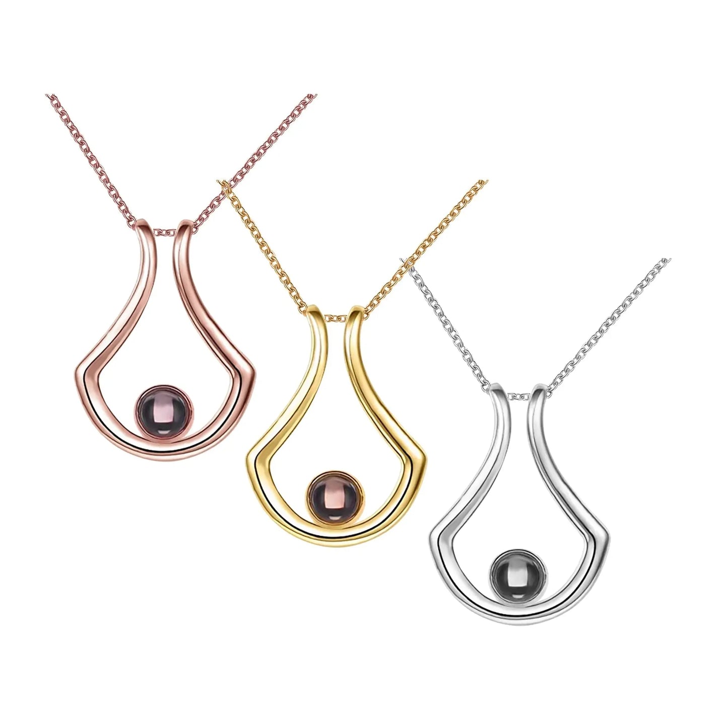 Custom Geometric Bracket Curved Projection Necklace Personalized Color Photo - Blade & Thread