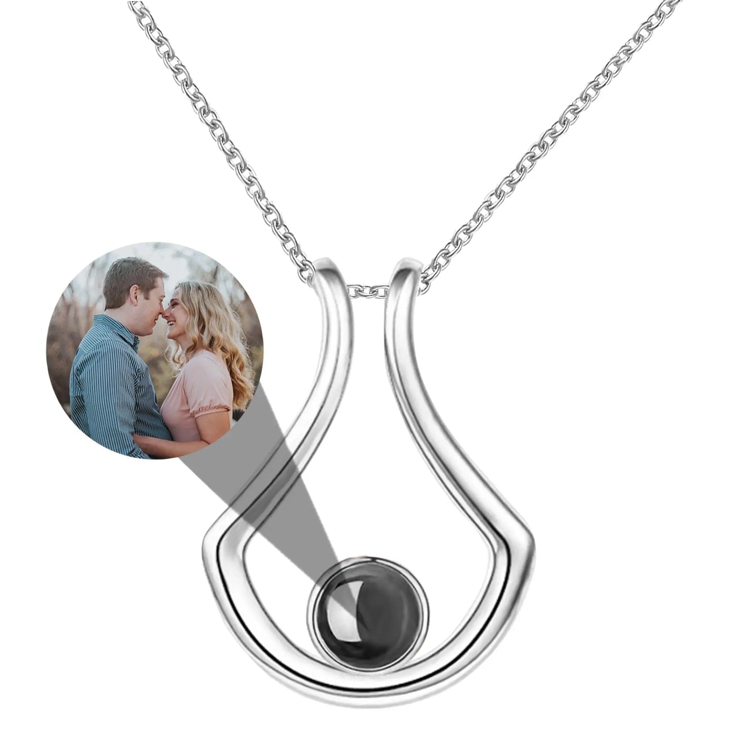 Custom Geometric Bracket Curved Projection Necklace Personalized Color Photo - Blade & Thread