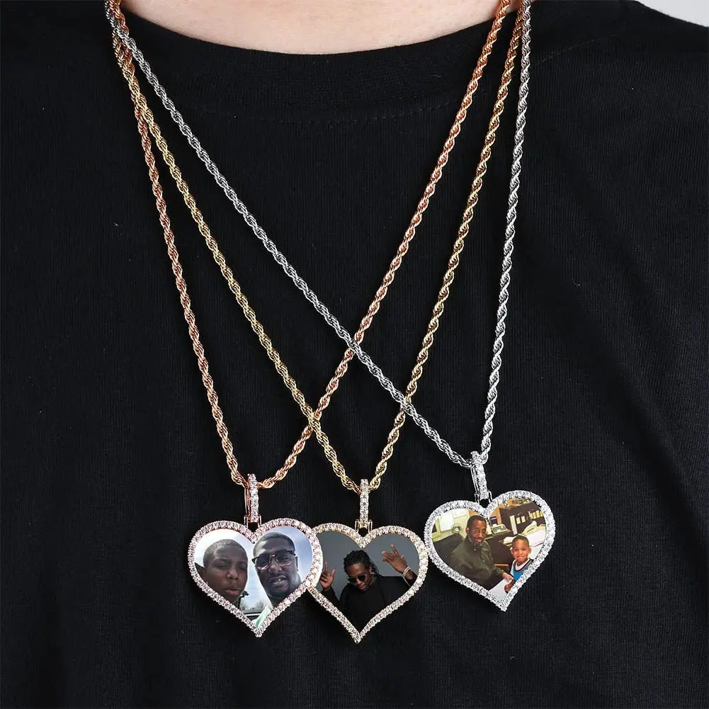 Custom Made Photo Heart Medallions Necklace & Pendant Men's Hip hop Jewelry nowadaysfashion