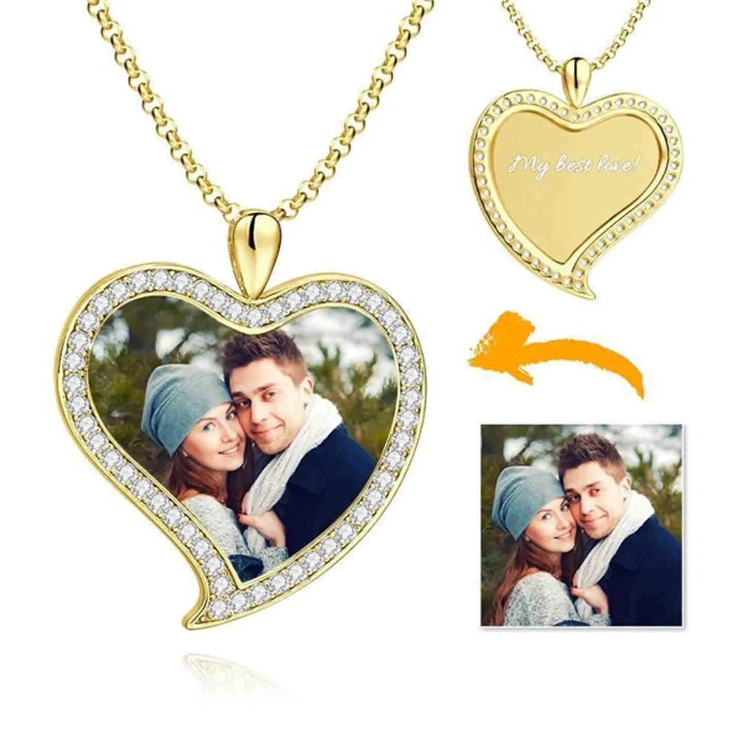 Custom Made Photo Necklace Pendant Hip Hop Heart-shaped Necklace Iced Out Cubic Zircon Jewelry - Blade & Thread