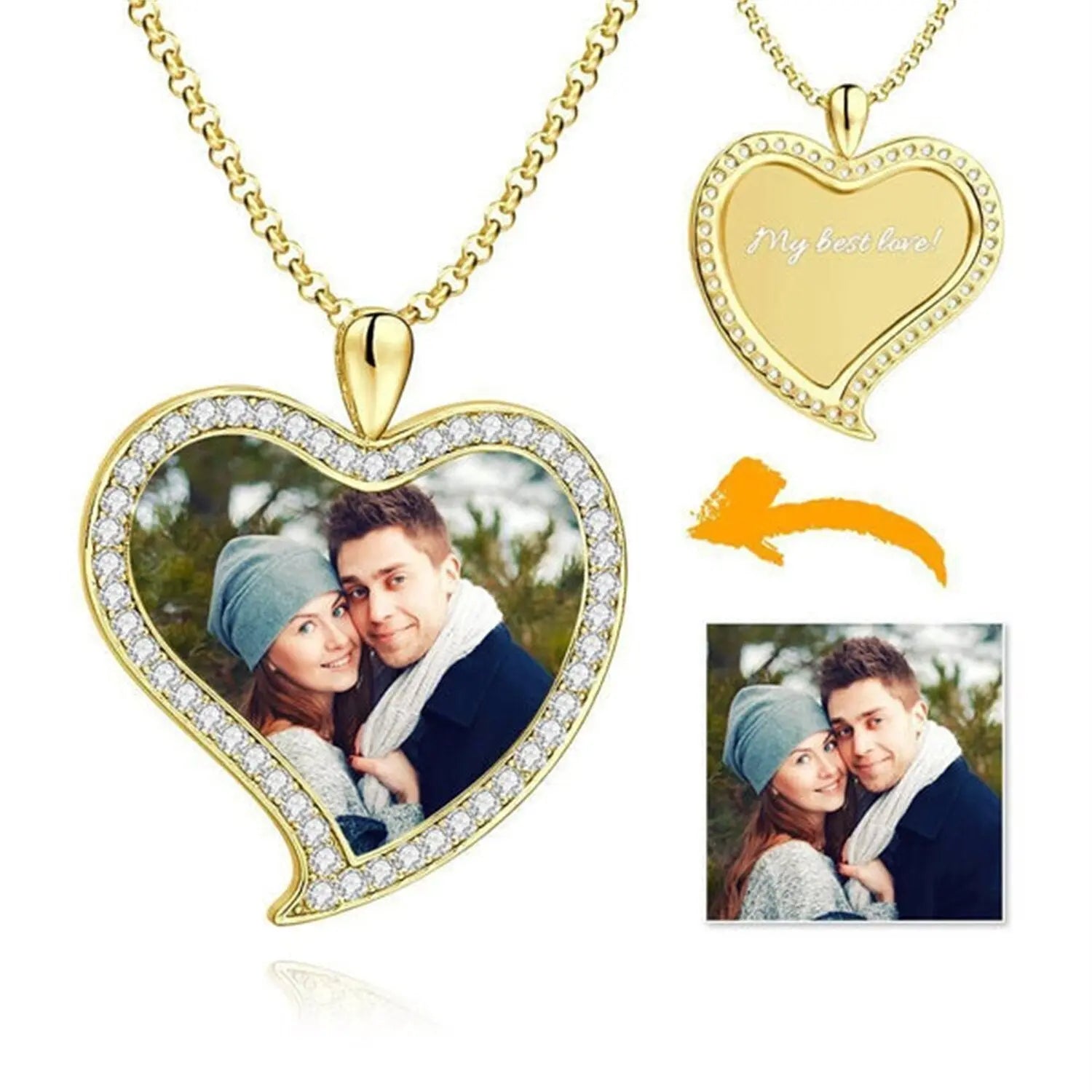 Custom Made Photo Necklace Pendant Hip Hop Heart-shaped Necklace Iced Out Cubic Zircon Jewelry nowadaysfashion