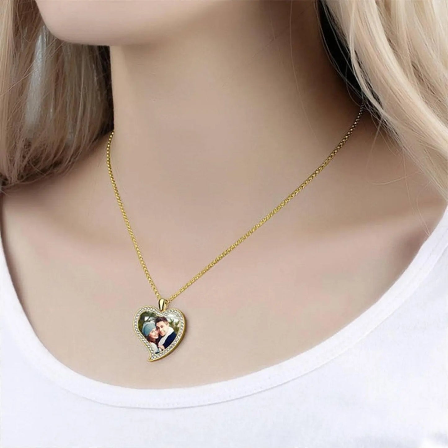 Custom Made Photo Necklace Pendant Hip Hop Heart-shaped Necklace Iced Out Cubic Zircon Jewelry - Blade & Thread