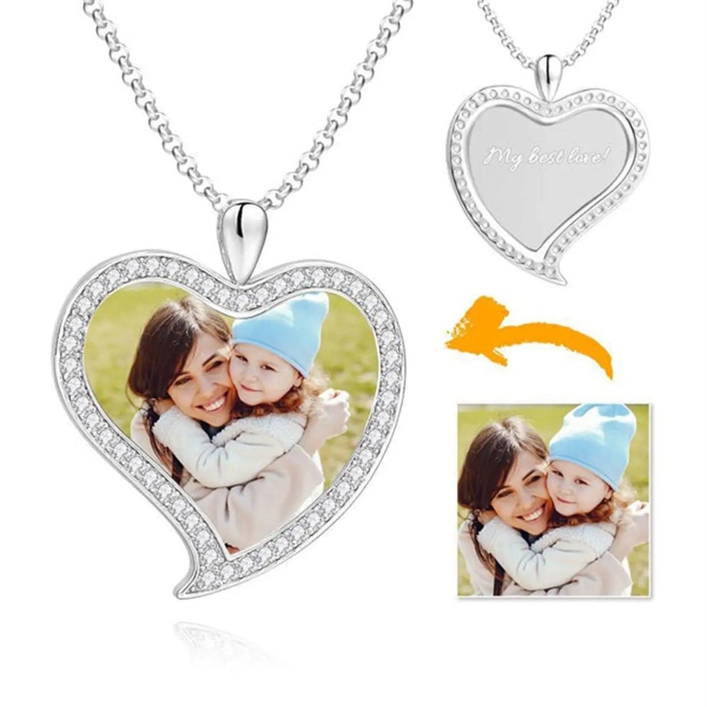 Custom Made Photo Necklace Pendant Hip Hop Heart-shaped Necklace Iced Out Cubic Zircon Jewelry - Blade & Thread