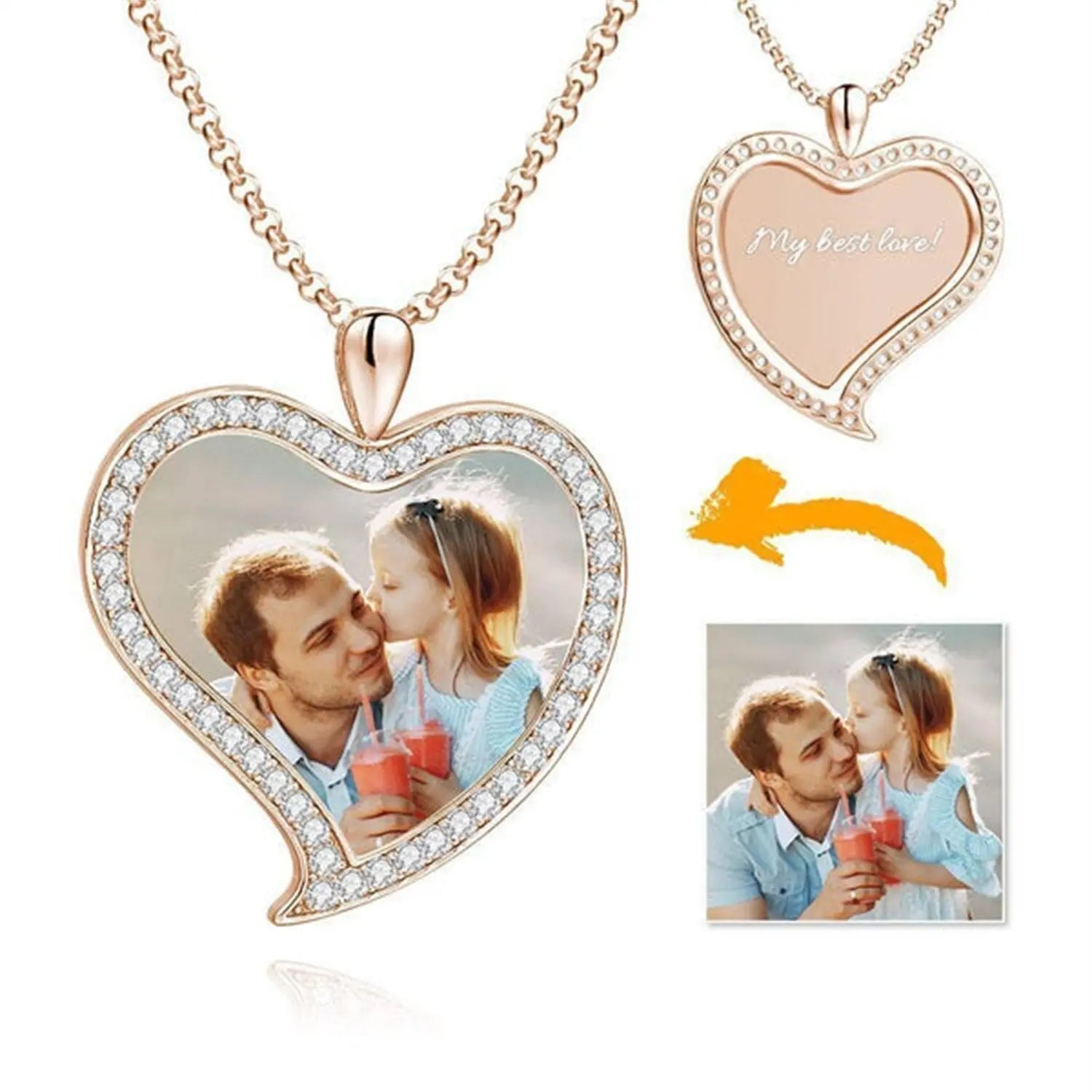 Custom Made Photo Necklace Pendant Hip Hop Heart-shaped Necklace Iced Out Cubic Zircon Jewelry nowadaysfashion