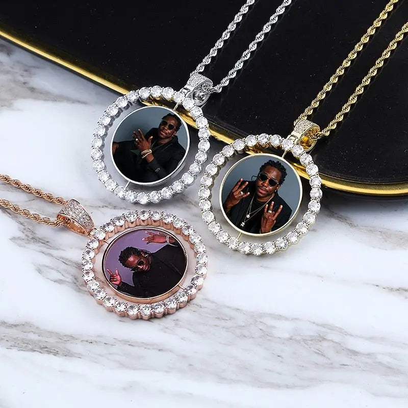 Custom Made Photo Rotating double-sided Medallions Pendant Necklace Men's Hip hop Jewelry - Blade & Thread
