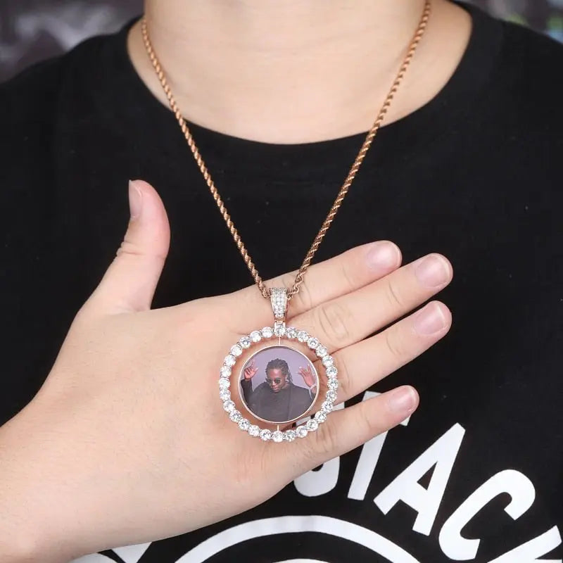 Custom Made Photo Rotating double-sided Medallions Pendant Necklace Men's Hip hop Jewelry - Blade & Thread