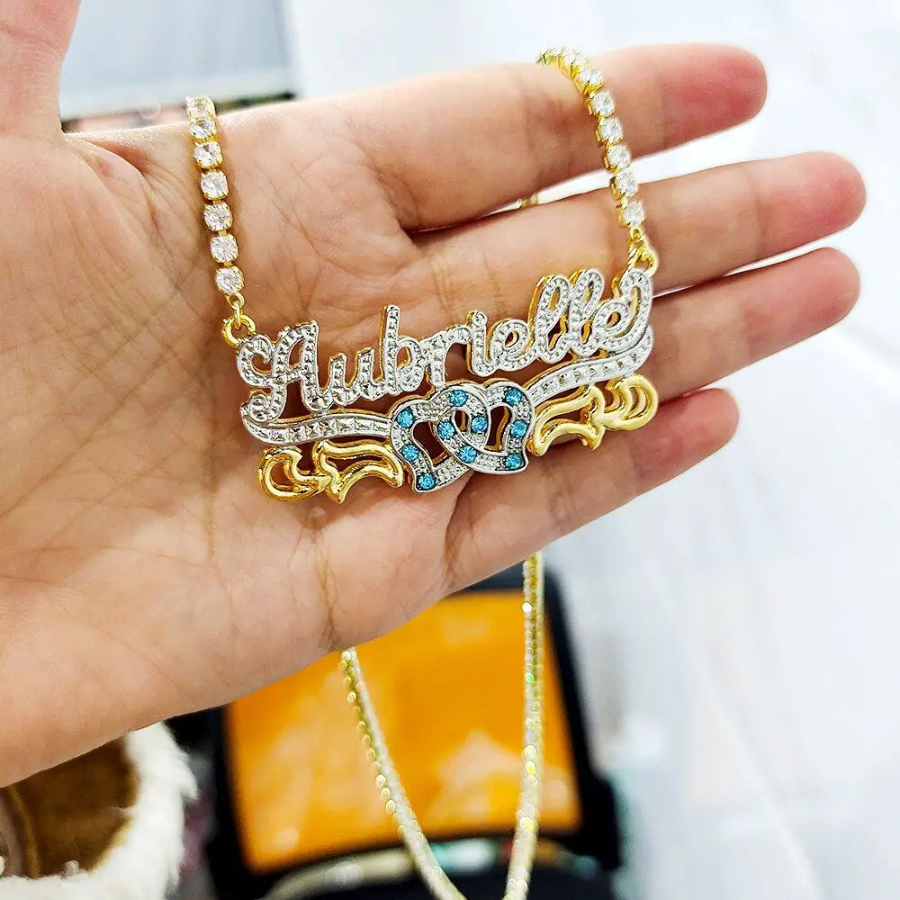 Custom mexican gold name necklace 3d nameplate necklace Birthstone nowadaysfashion
