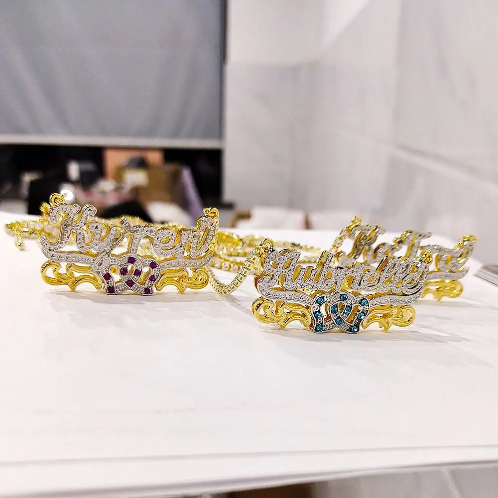 Custom mexican gold name necklace 3d nameplate necklace Birthstone nowadaysfashion