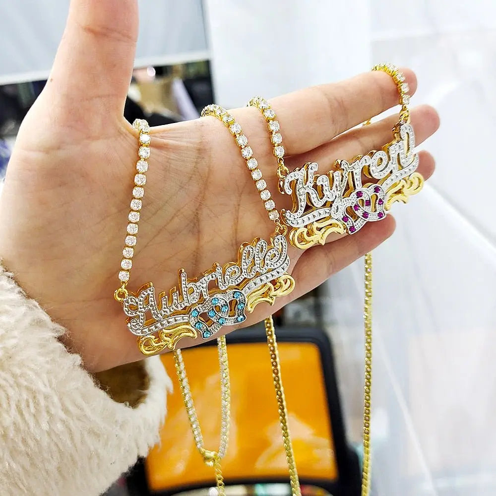 Custom mexican gold name necklace 3d nameplate necklace Birthstone - Blade & Thread