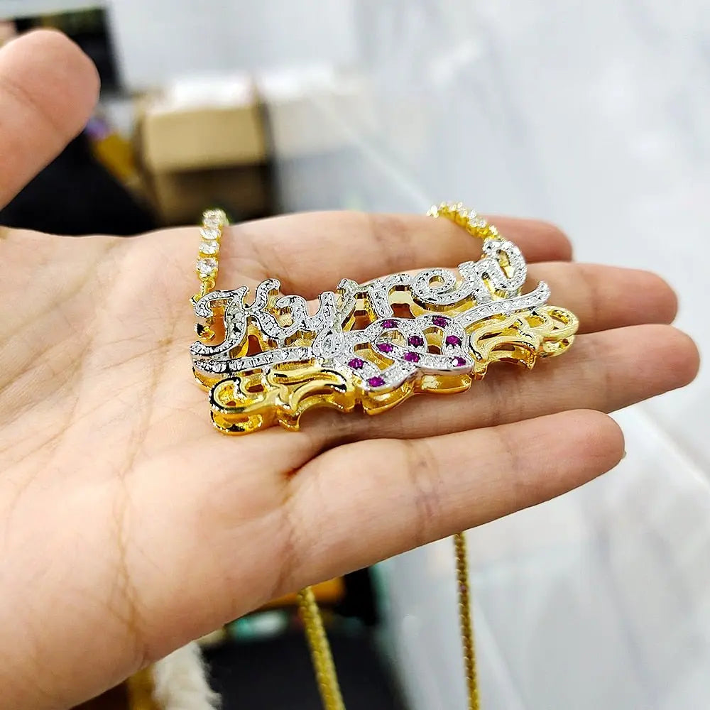 Custom mexican gold name necklace 3d nameplate necklace Birthstone - Blade & Thread