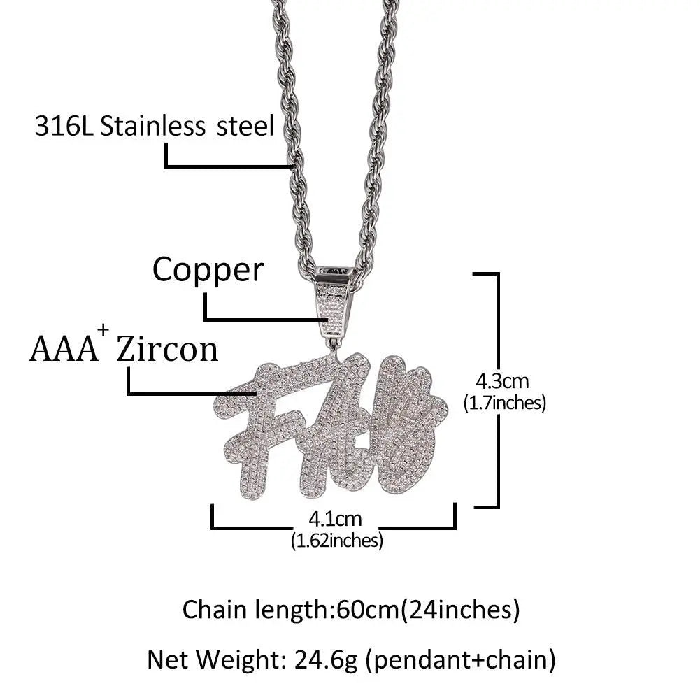 custom moissanite name pendant double hip hop necklace - Blade & Thread