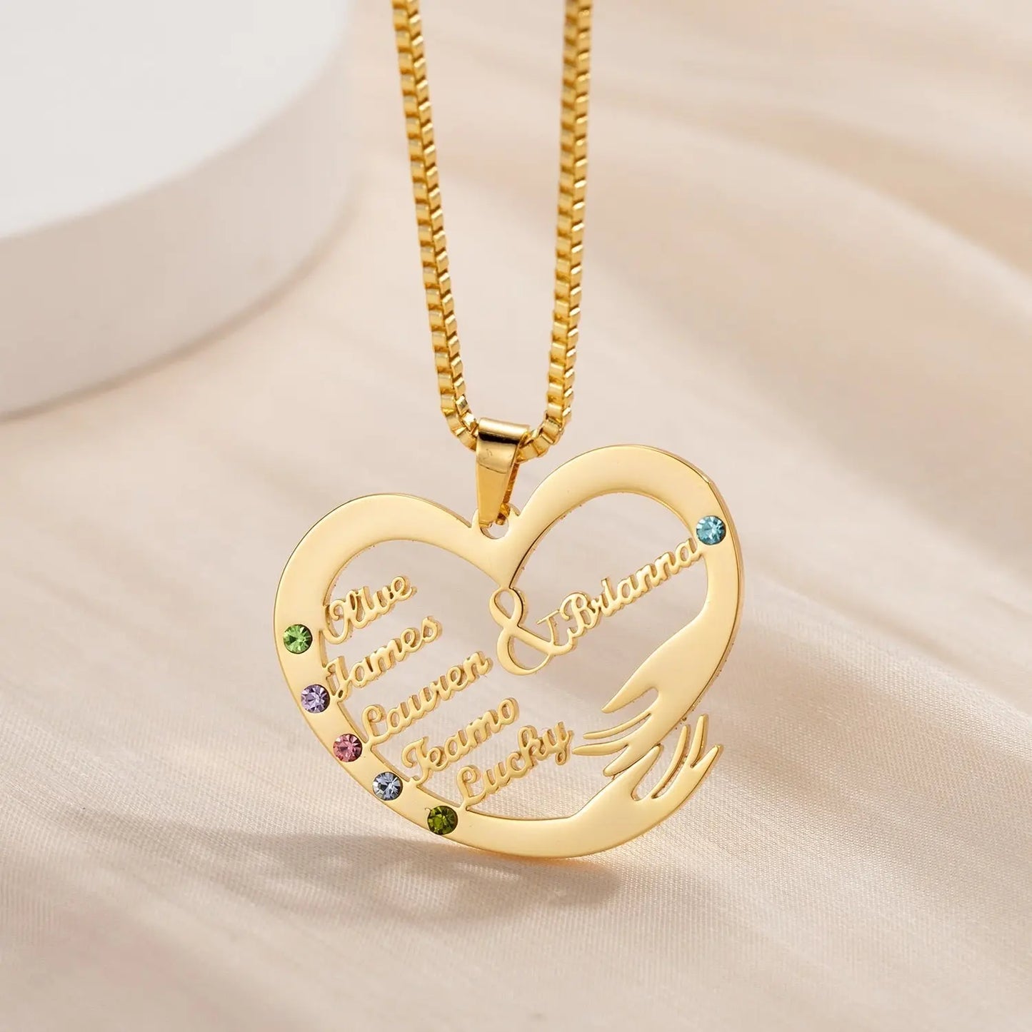 Custom Mom Necklace With Birthstones Personalized Heart Mother And Child Name Pendant - Blade & Thread