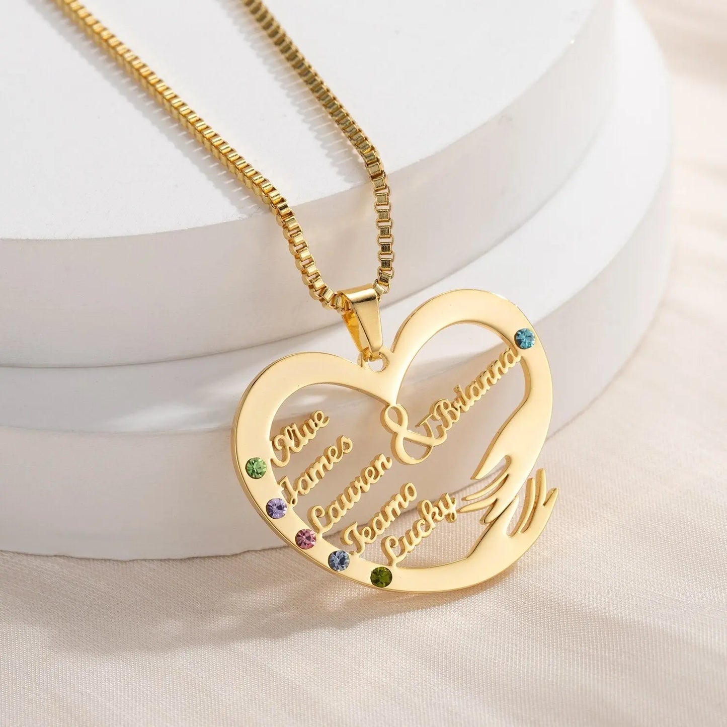 Custom Mom Necklace With Birthstones Personalized Heart Mother And Child Name Pendant - Blade & Thread