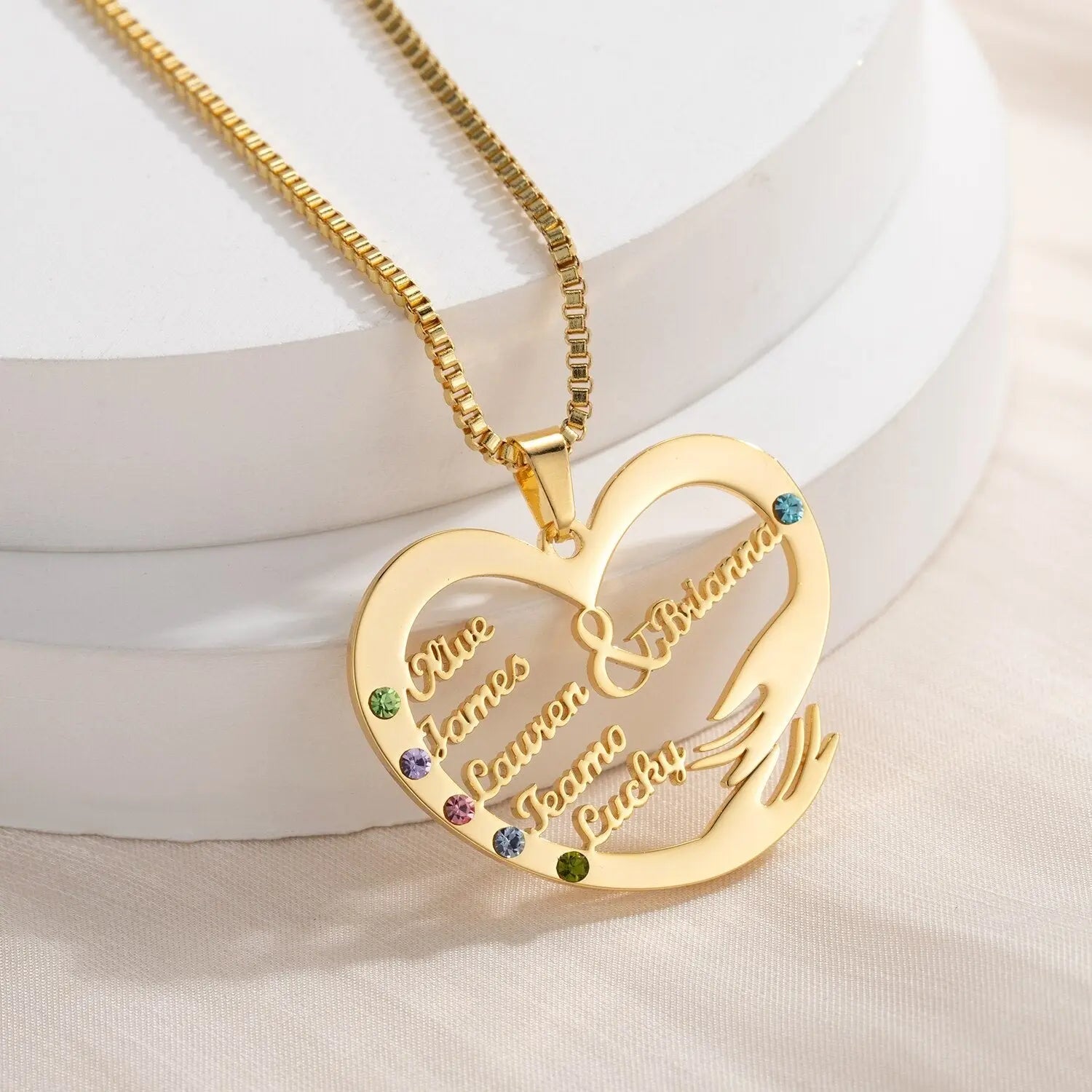 Custom Mom Necklace With Birthstones Personalized Heart Mother And Child Name Pendant nowadaysfashion