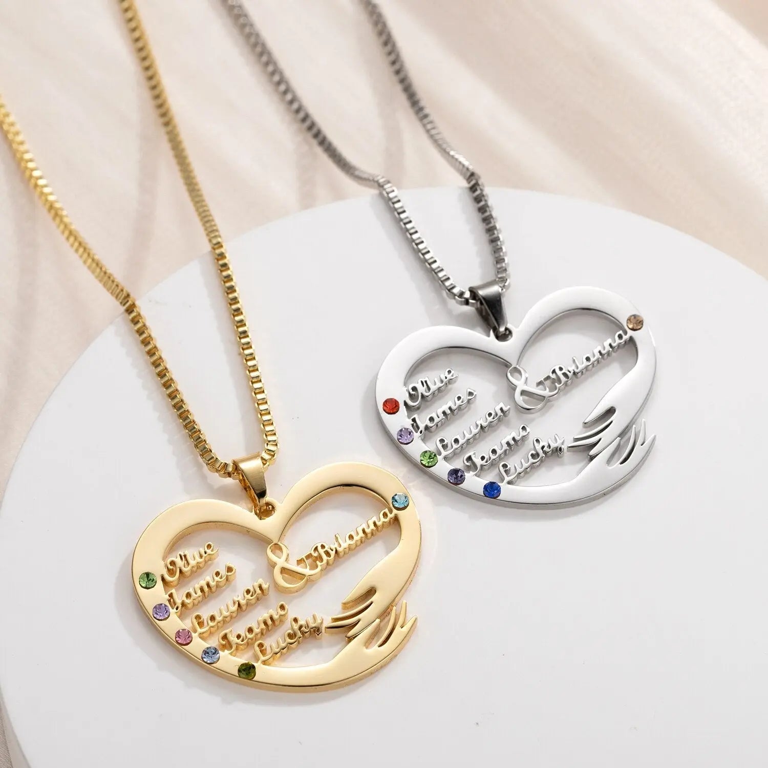 Custom Mom Necklace With Birthstones Personalized Heart Mother And Child Name Pendant - Blade & Thread