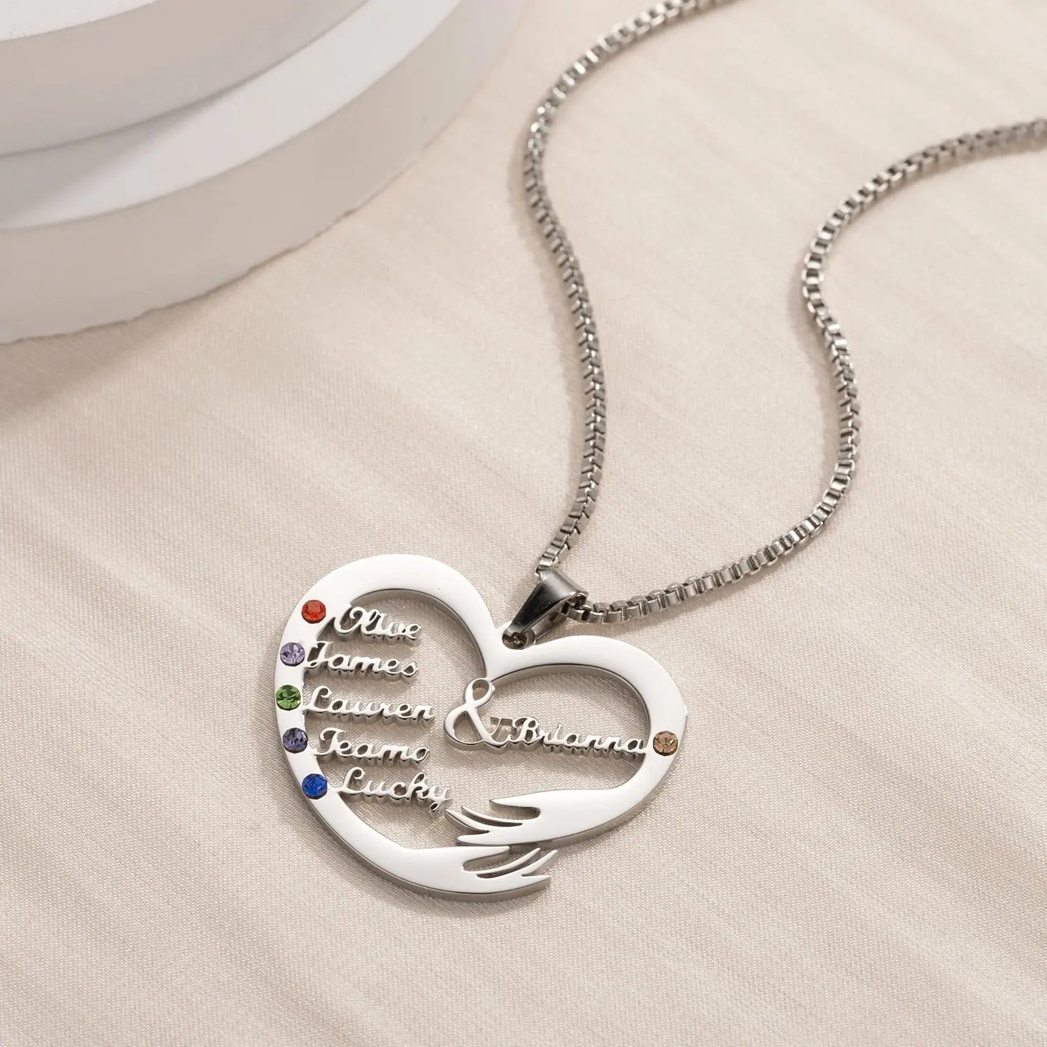 Custom Mom Necklace With Birthstones Personalized Heart Mother And Child Name Pendant - Blade & Thread