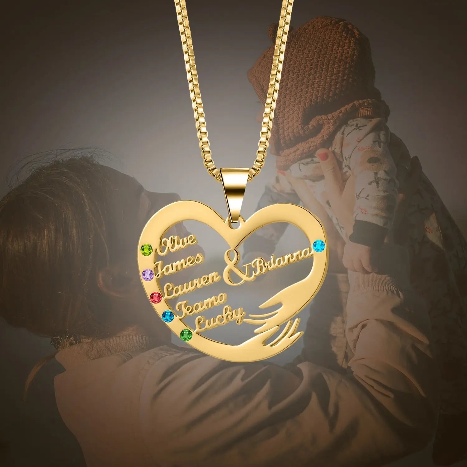 Custom Mom Necklace With Birthstones Personalized Heart Mother And Child Name Pendant - Blade & Thread