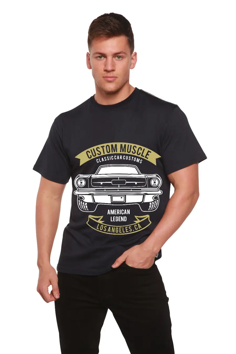 Custom Muscle Men's Bamboo Viscose/Organic Cotton Short Sleeve Graphic T-Shirt Spun Bamboo