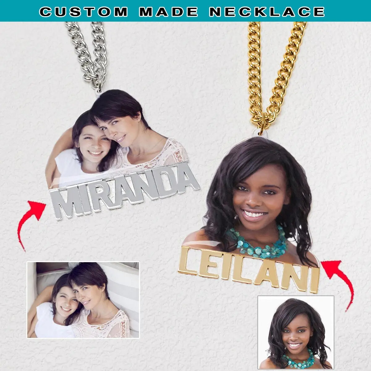 Custom Name Memory Necklace,Personalized Name Necklaces with Picture,Handmade Nameplate Necklace, - Blade & Thread